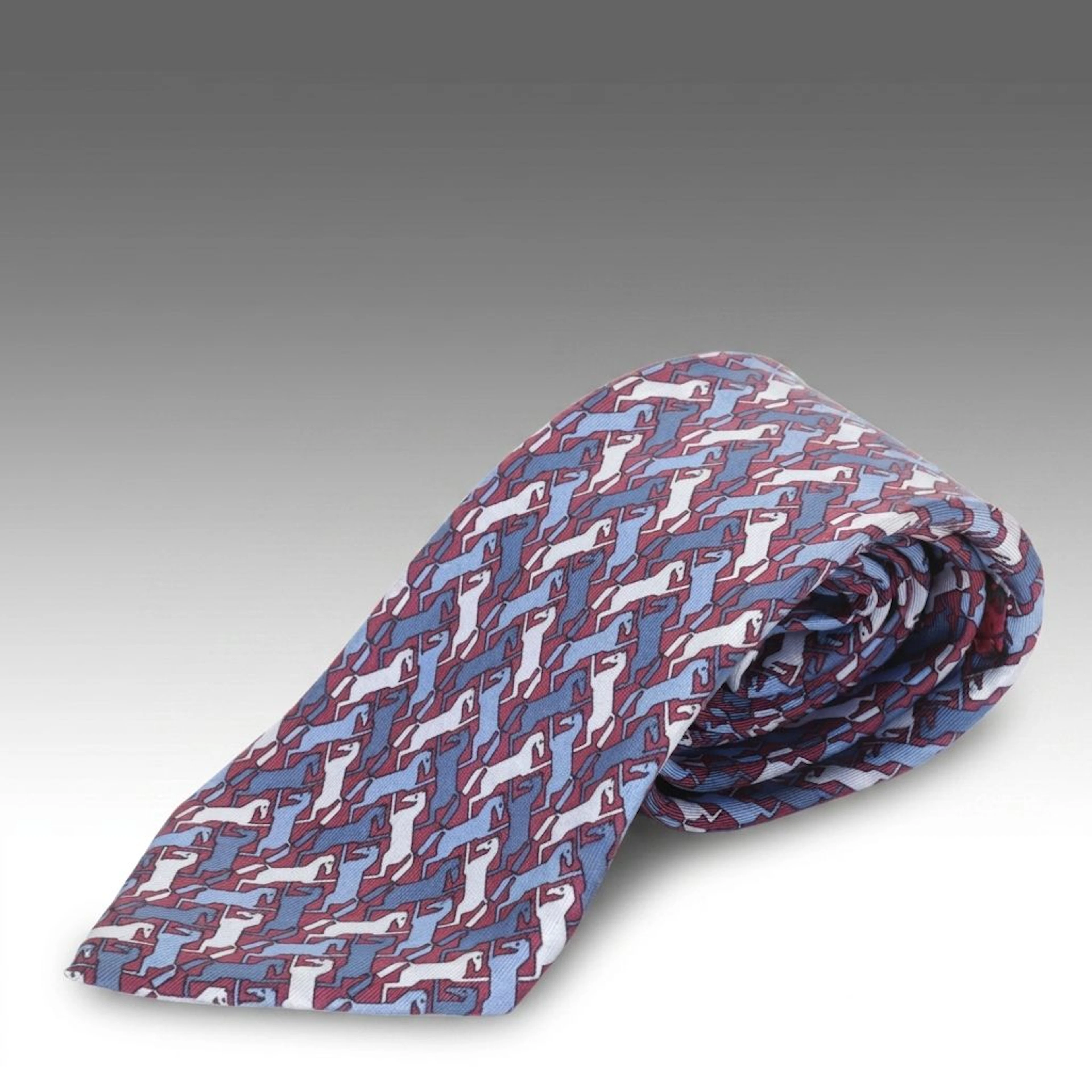 Hermès Silk Twill Neck Tie in "Rearing Horses" Pattern