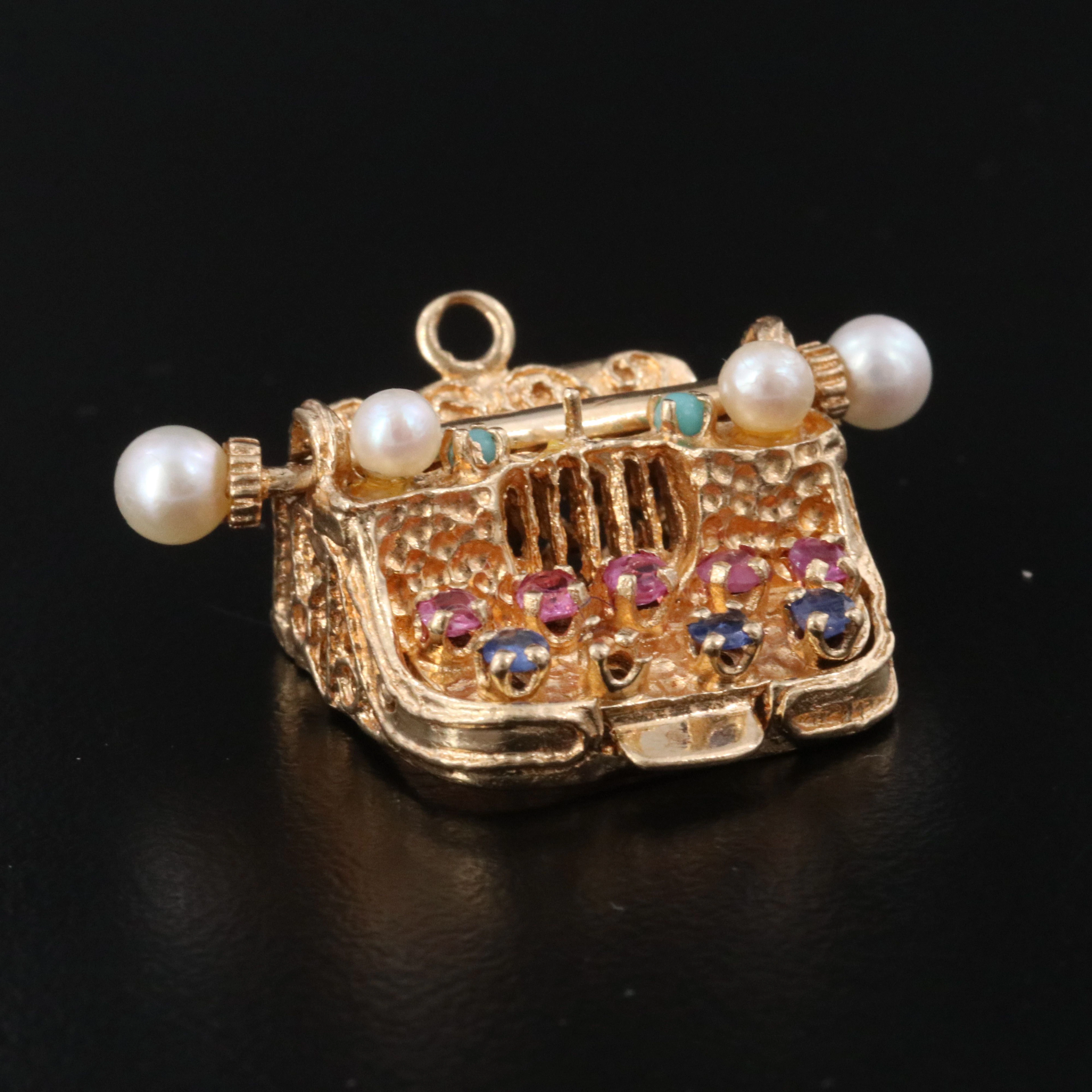 14K Articulated Gemstone Typewriter Pendant