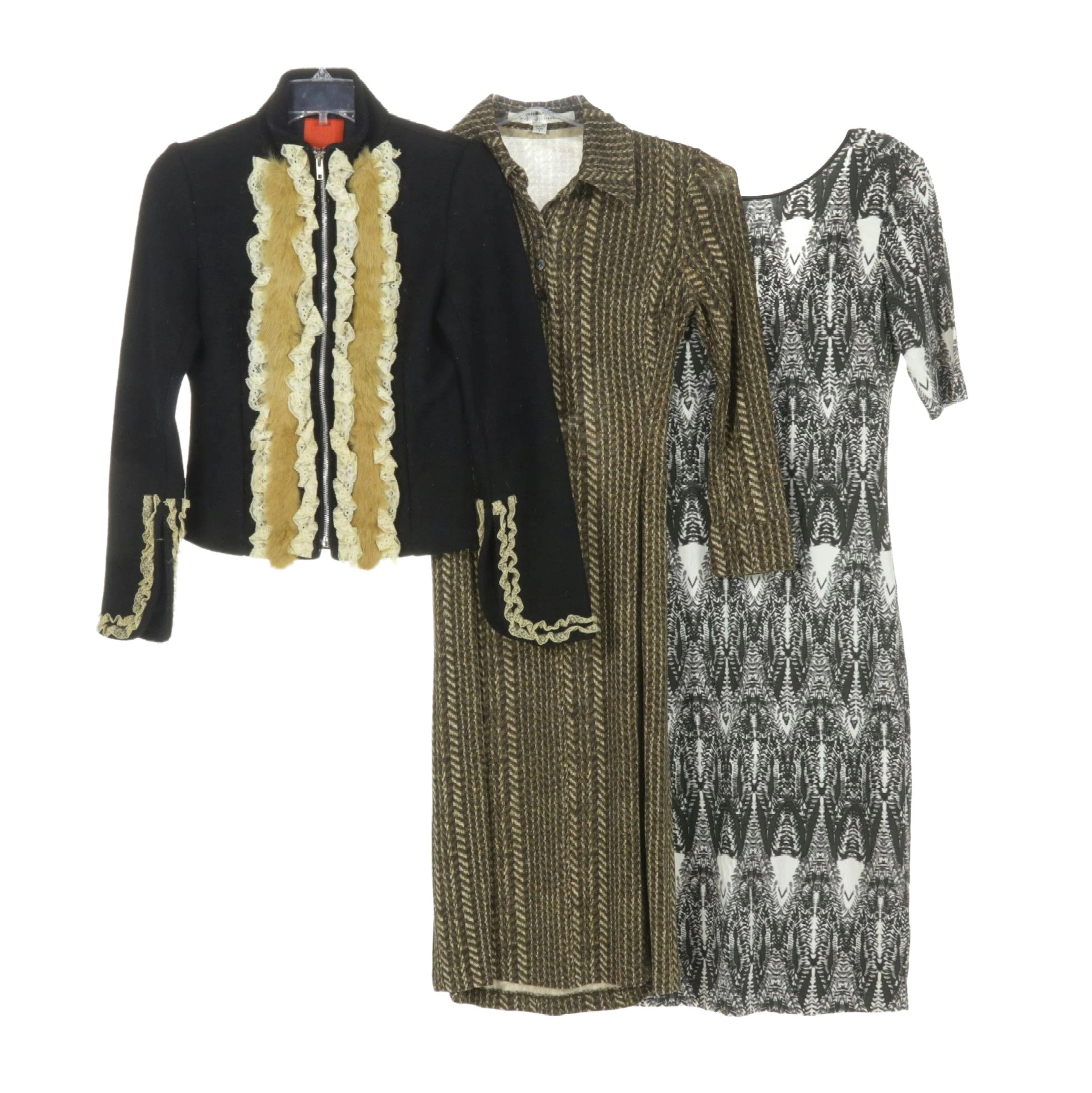 Diane Von Furstenberg Silk Dress, Rabbit Fur Trimmed Ruffle Jacket & More