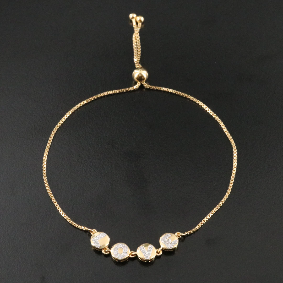 Sterling Diamond "LOVE" Bolo Slide Bracelet