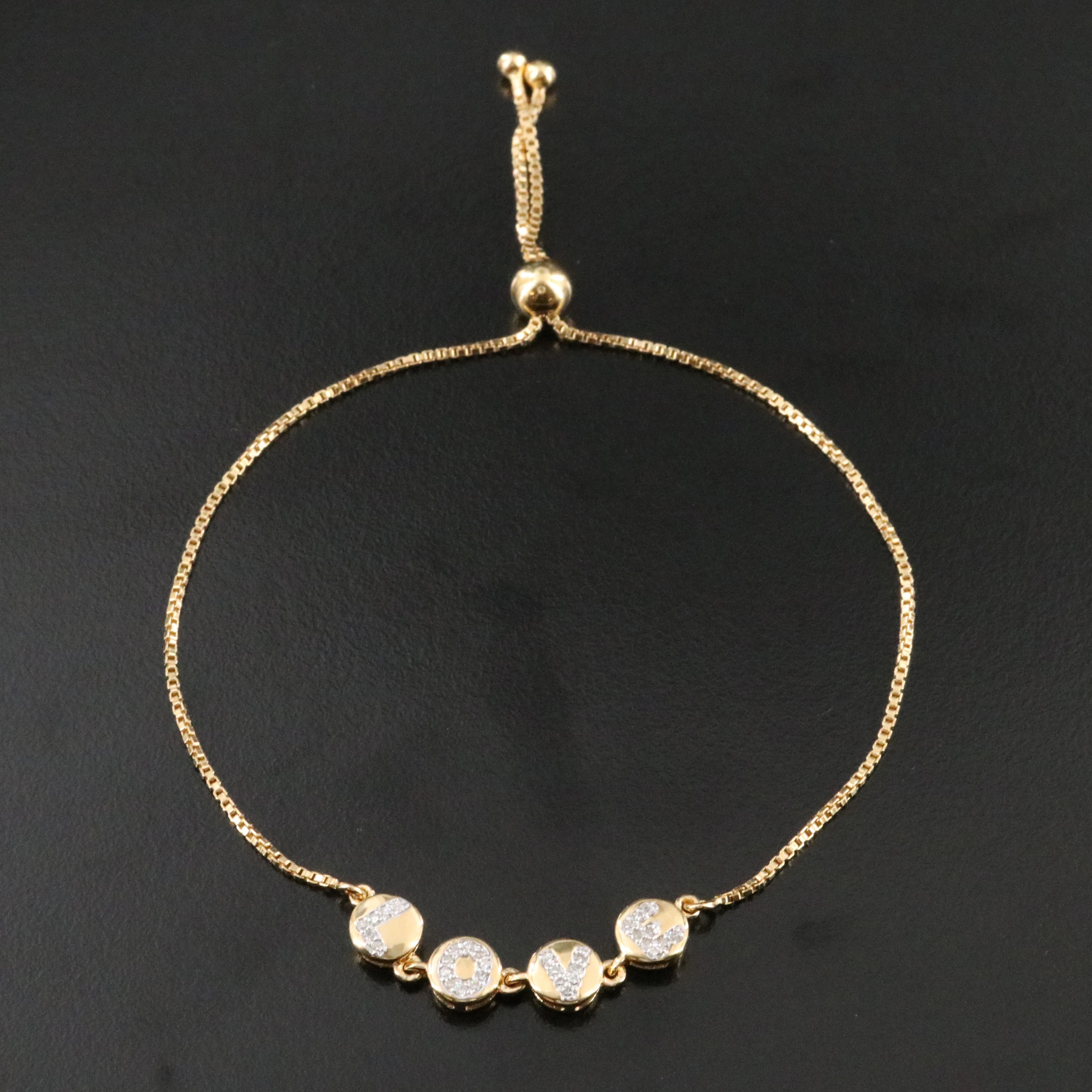 Sterling Diamond "LOVE" Bolo Slide Bracelet