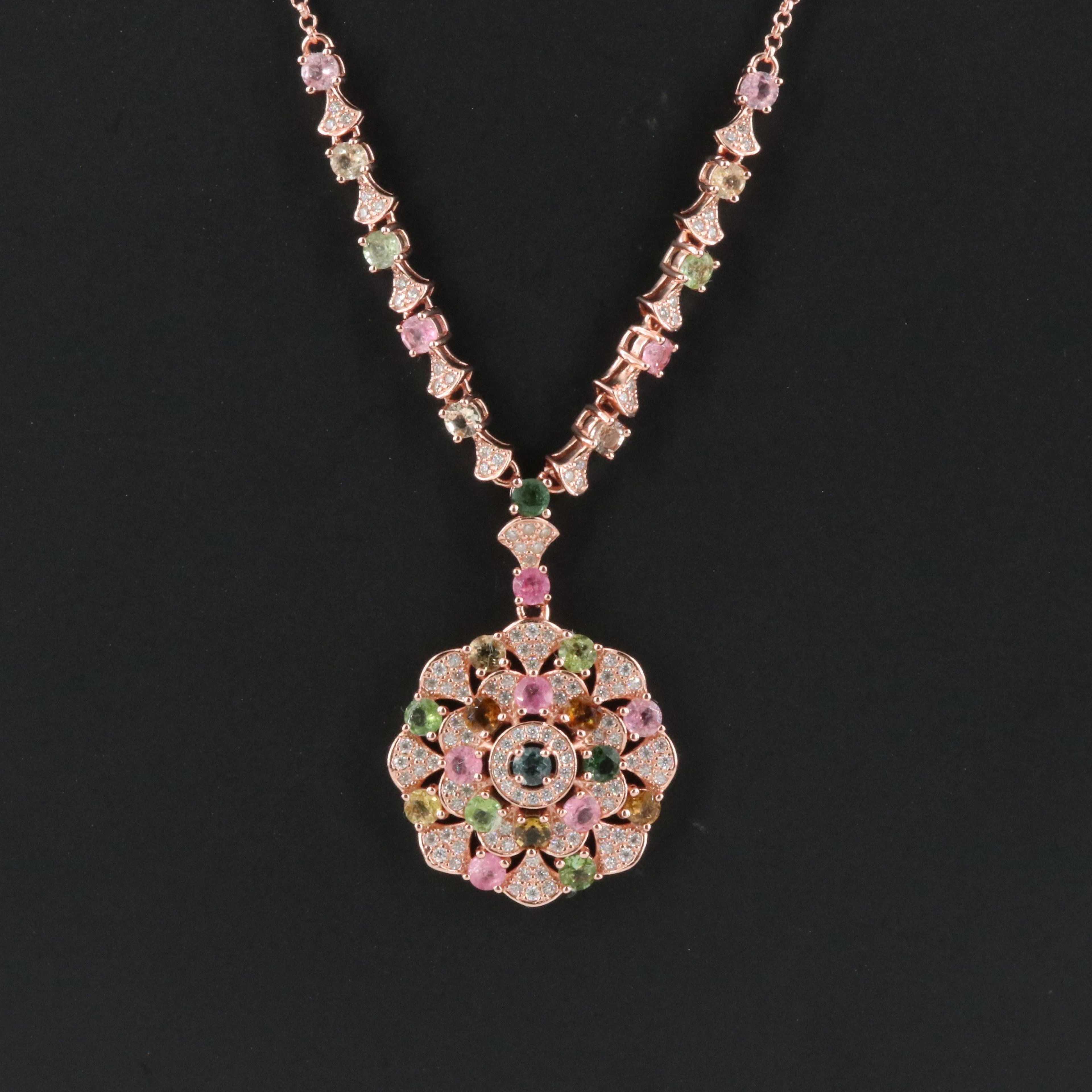 Sterling Tourmaline and Moissanite Necklace