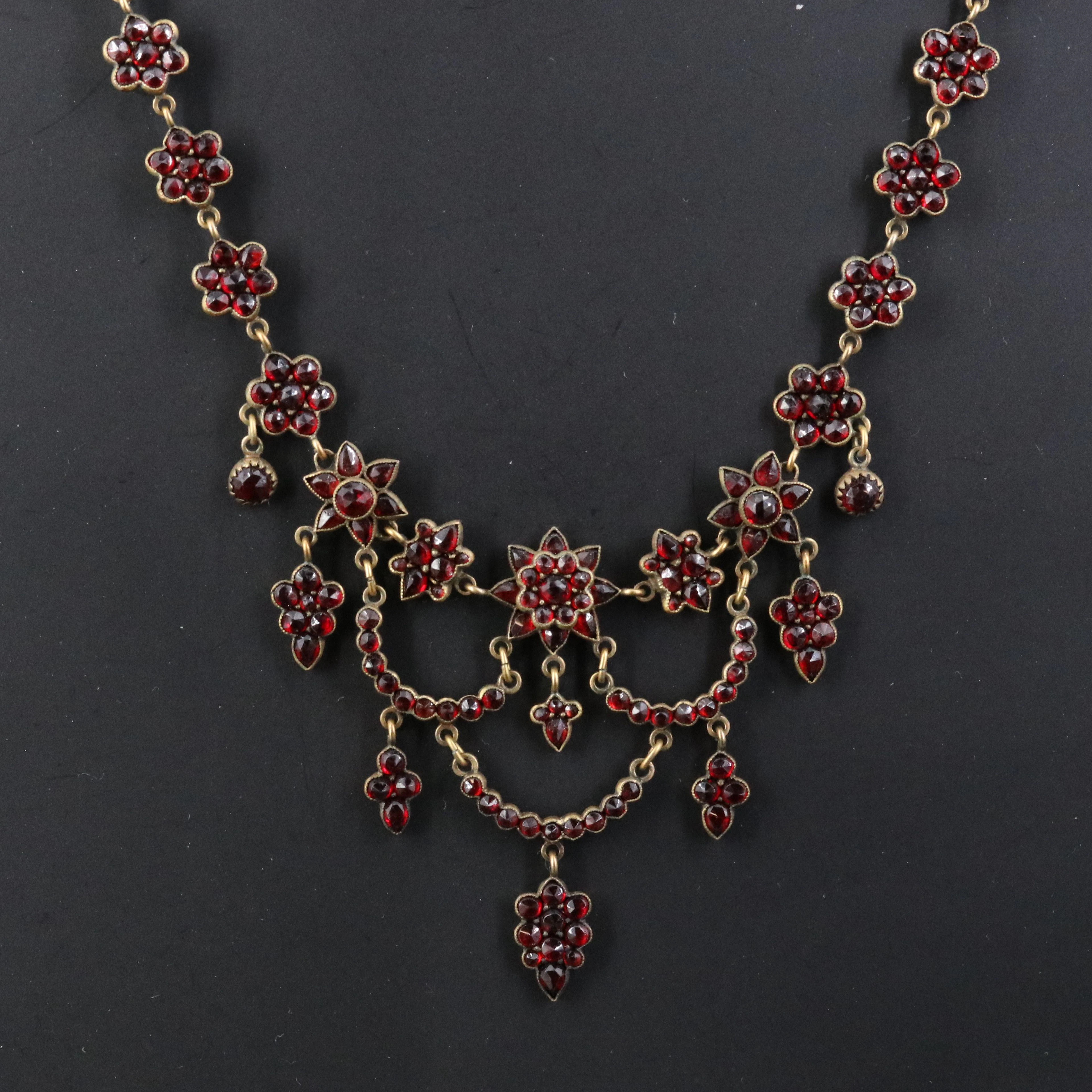 Early 1900s Gilt Garnet Festoon Necklace
