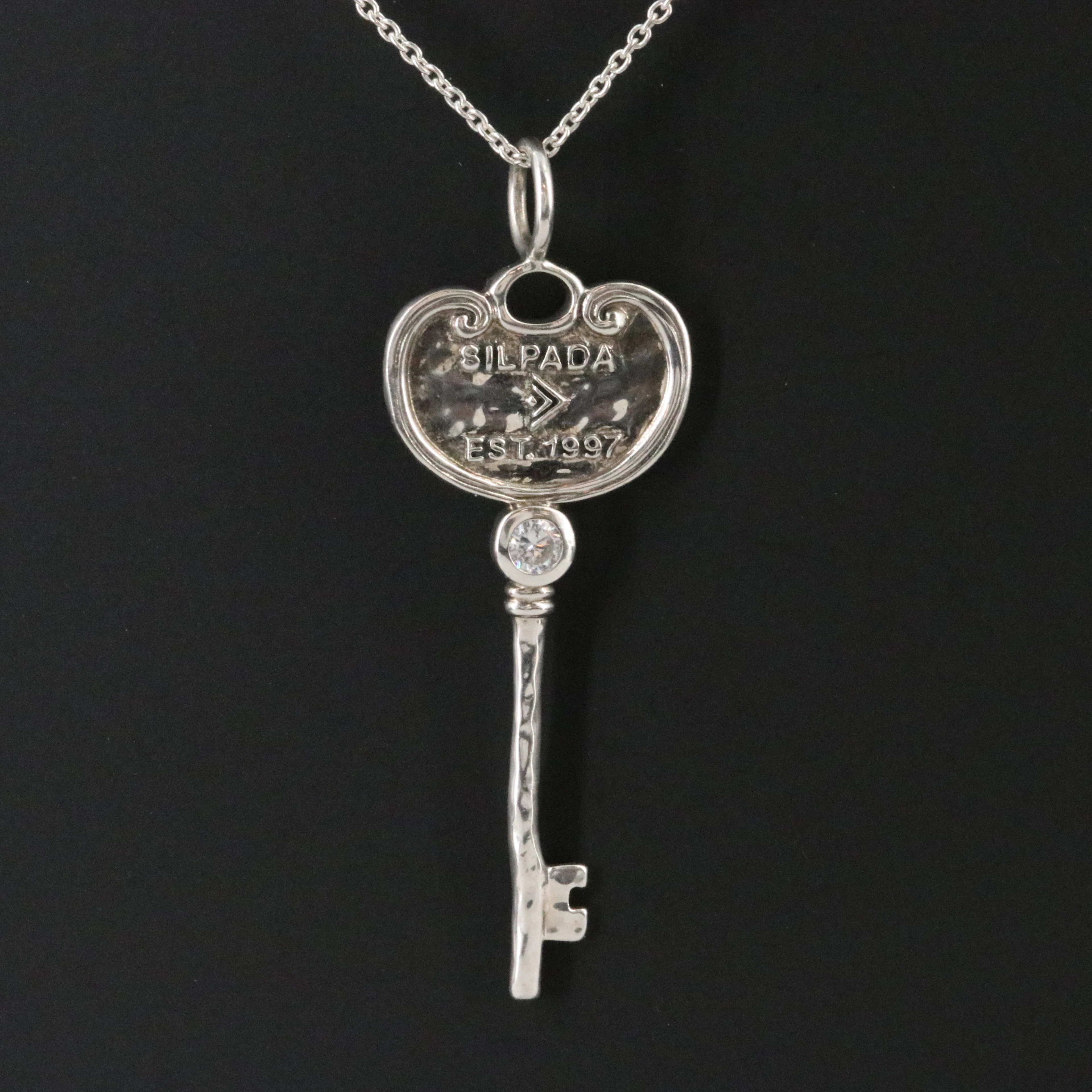 Silpada Sterling Key Pendant Necklace with CZ Accent