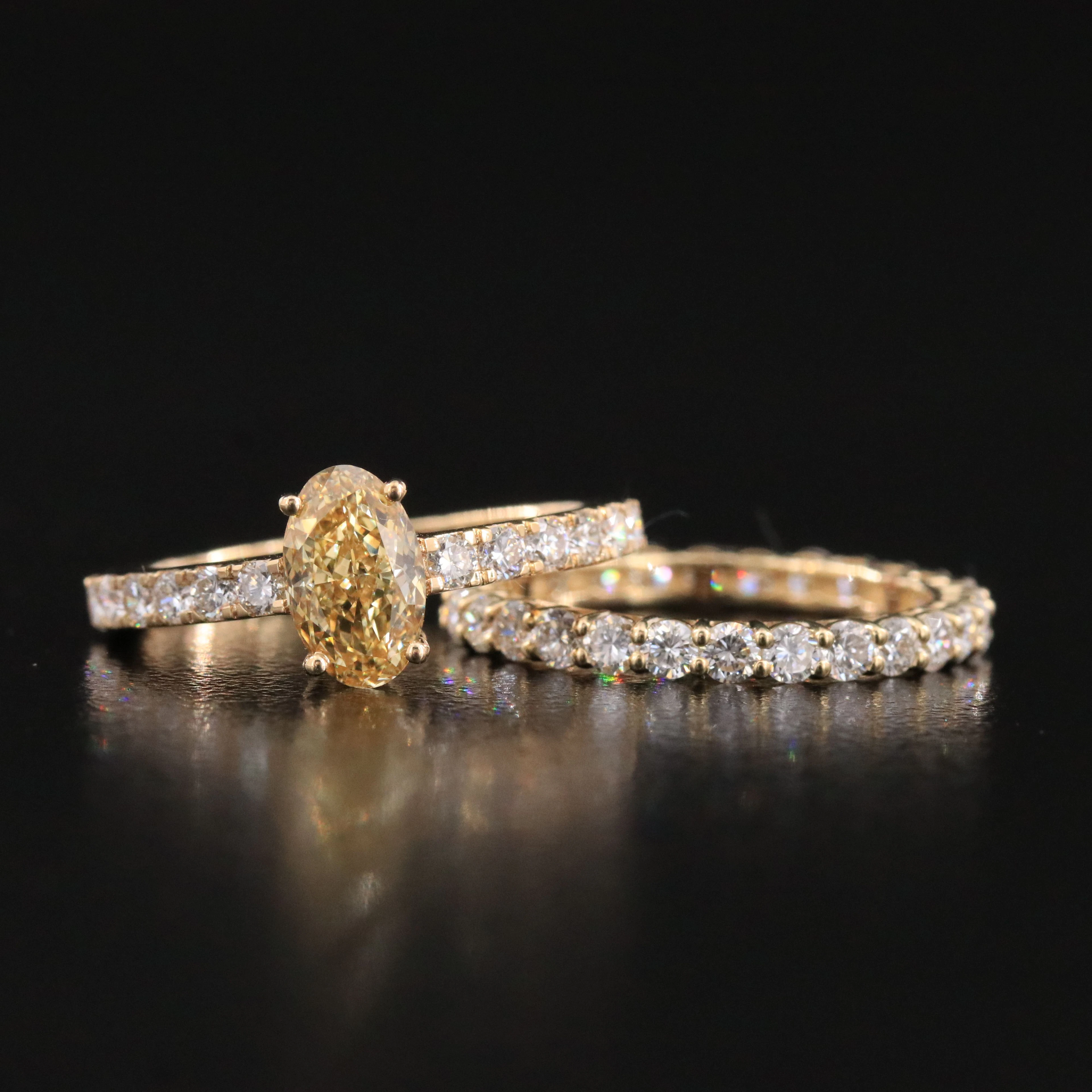 14K 2.60 CTW Lab Grown Diamond Ring and Eternity Band