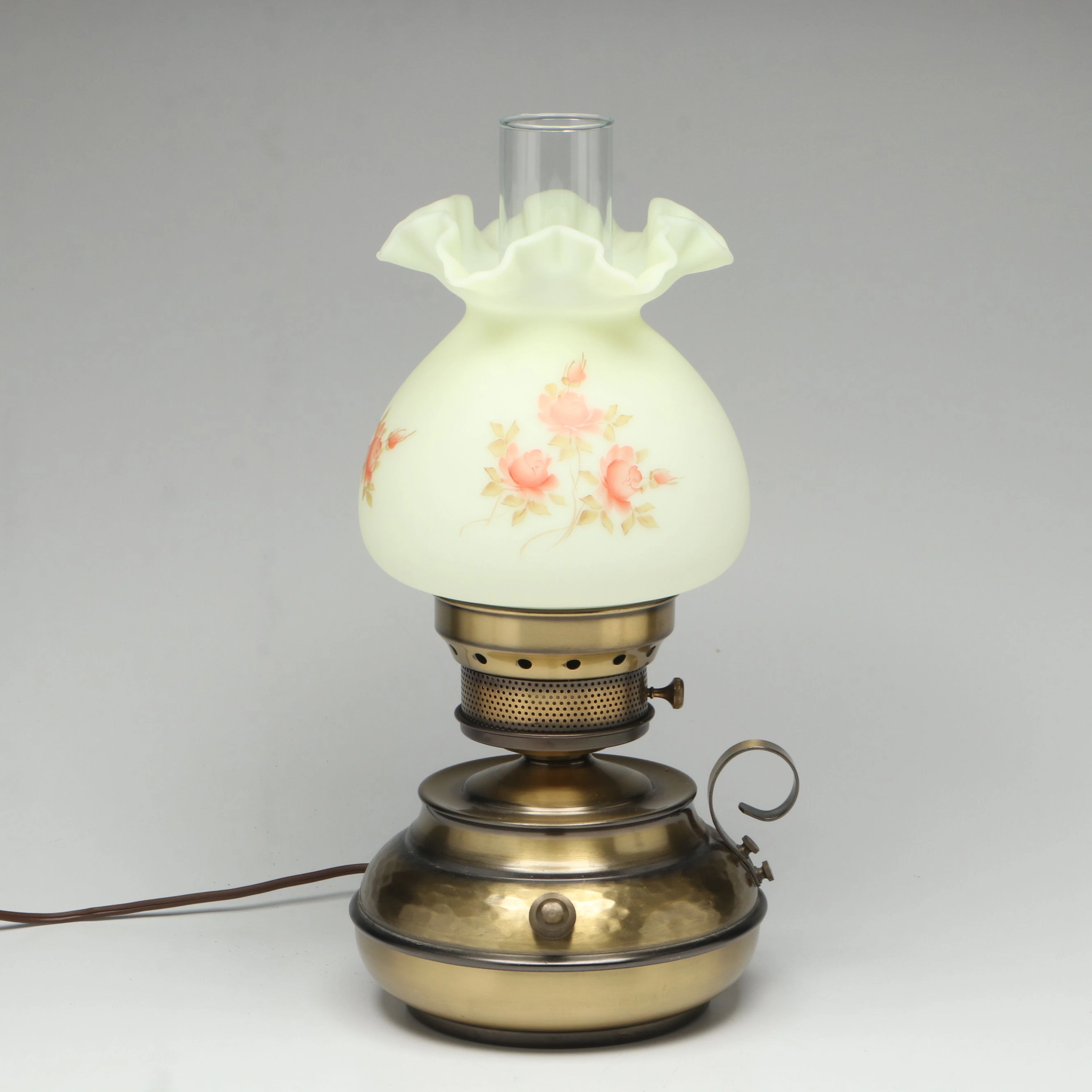 Fenton Hand-Painted Custard Glass Oil Lamp Style Table Lamp
