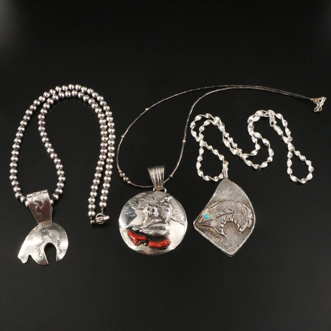 Running Bear Shop, Sterling and Coral Featured in Southwestern Necklaces