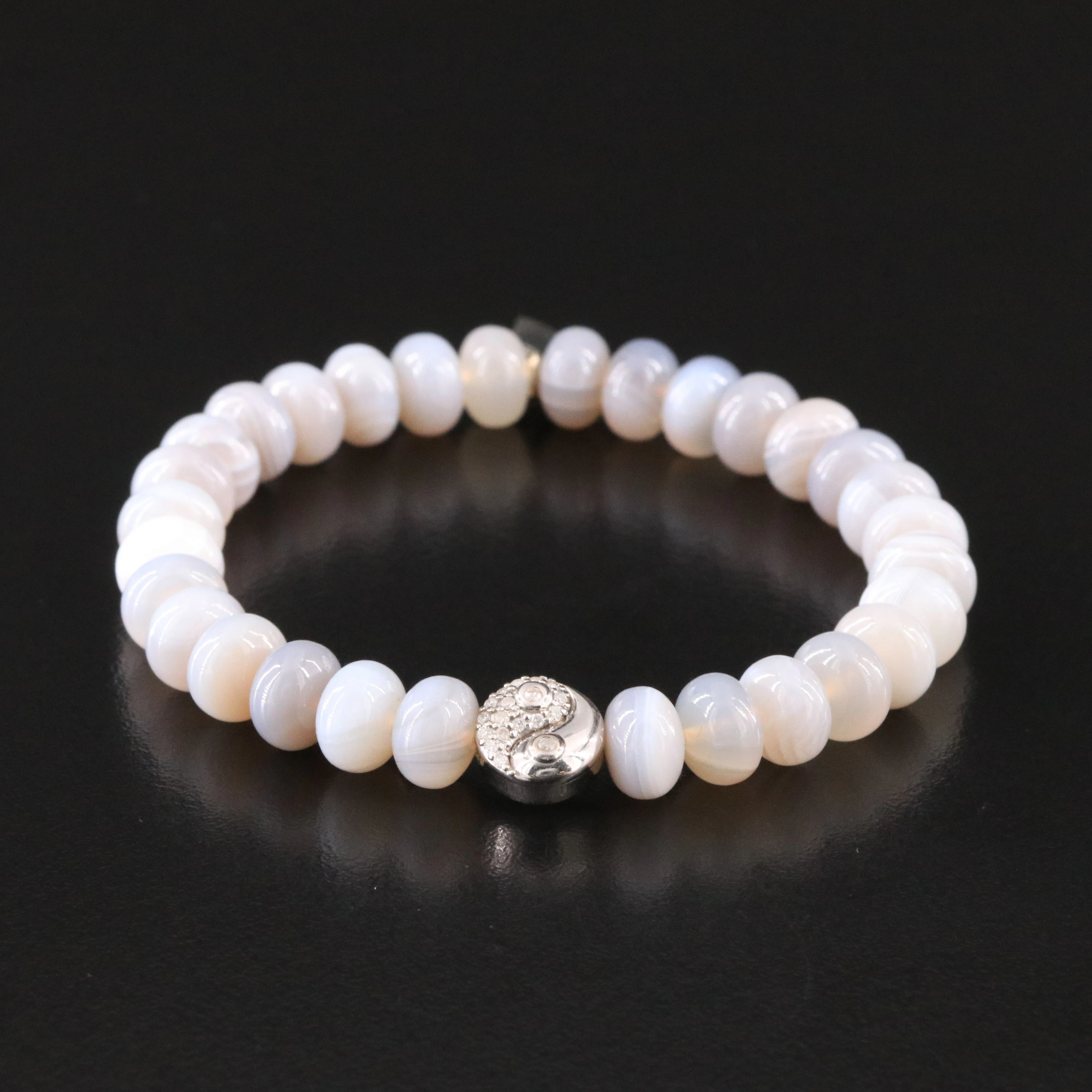 Sheryl Lowe Sterling Agate Yin-Yang Bracelet with Diamond Accents