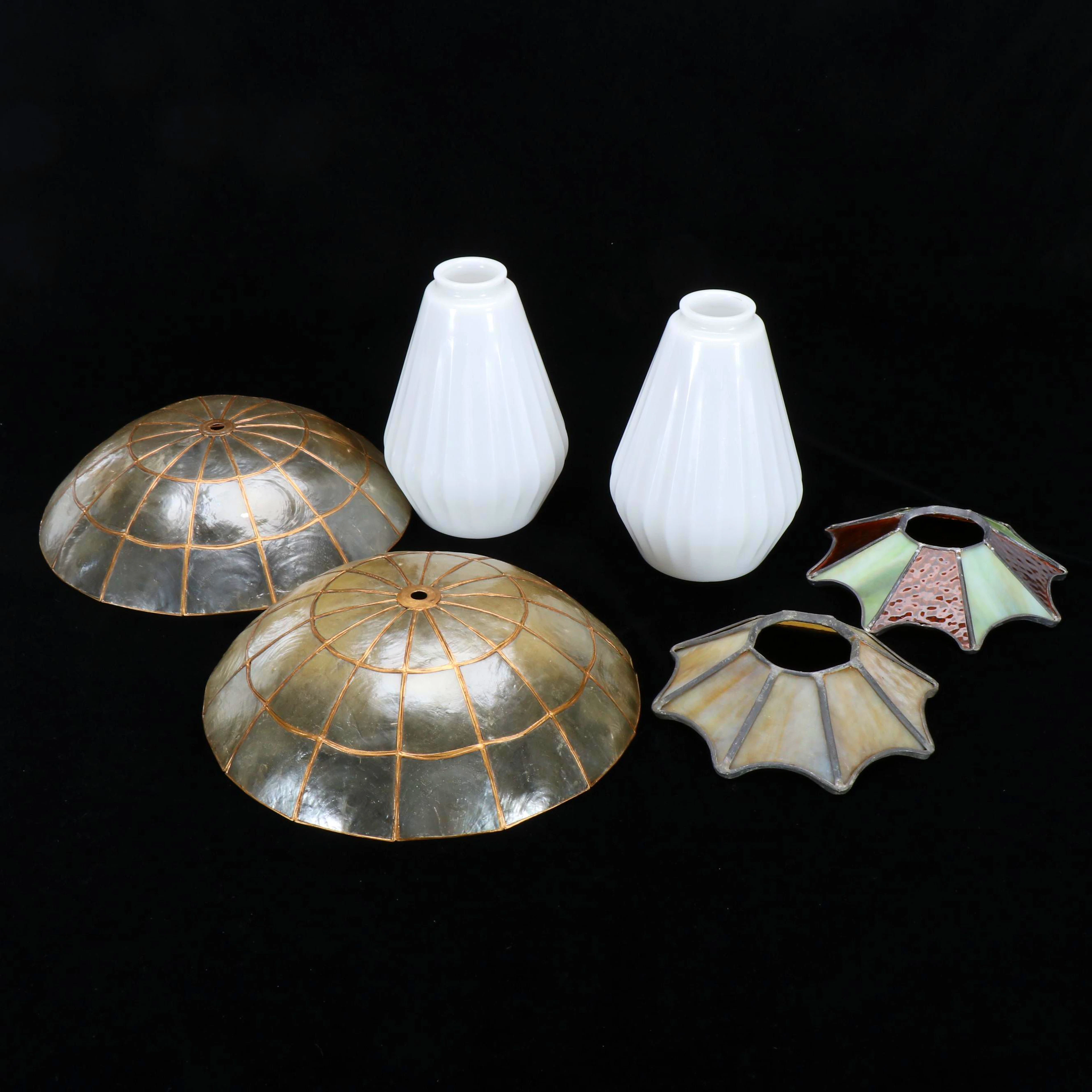 Capiz Shell Dome Shades with Slag Glass and Milk Glass Shades