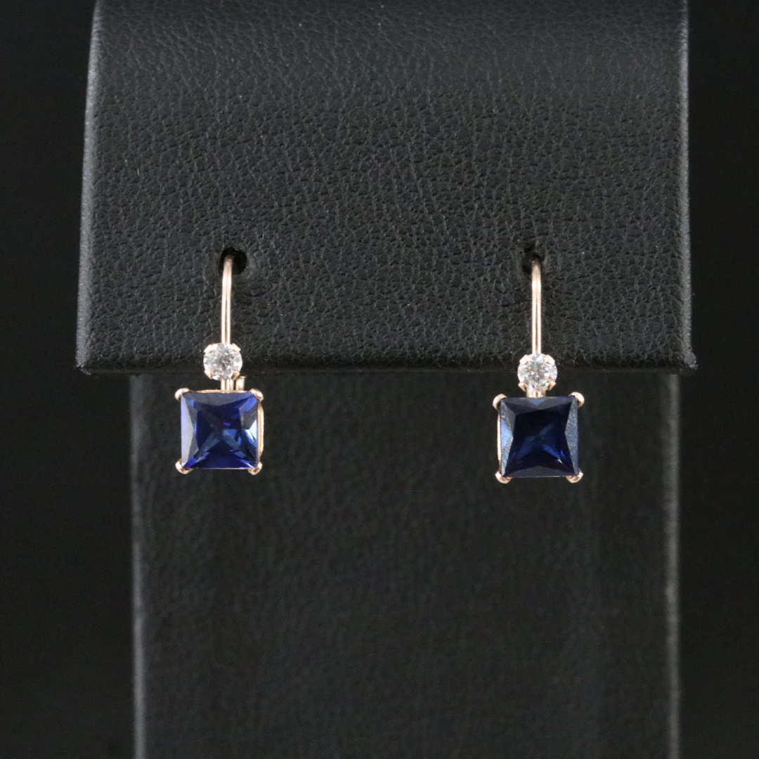14K Sapphire and CZ Drop Earrings