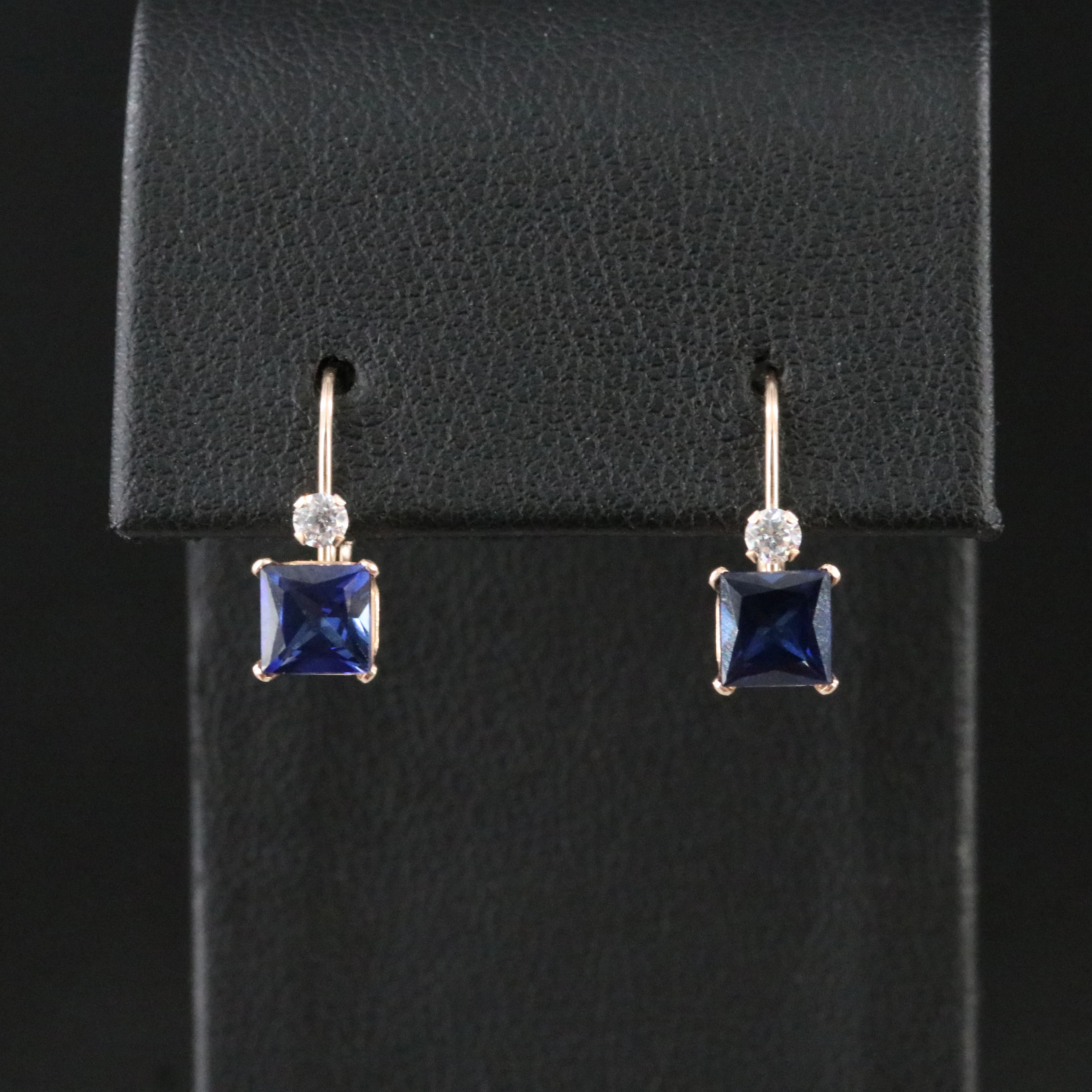 14K Sapphire and CZ Drop Earrings