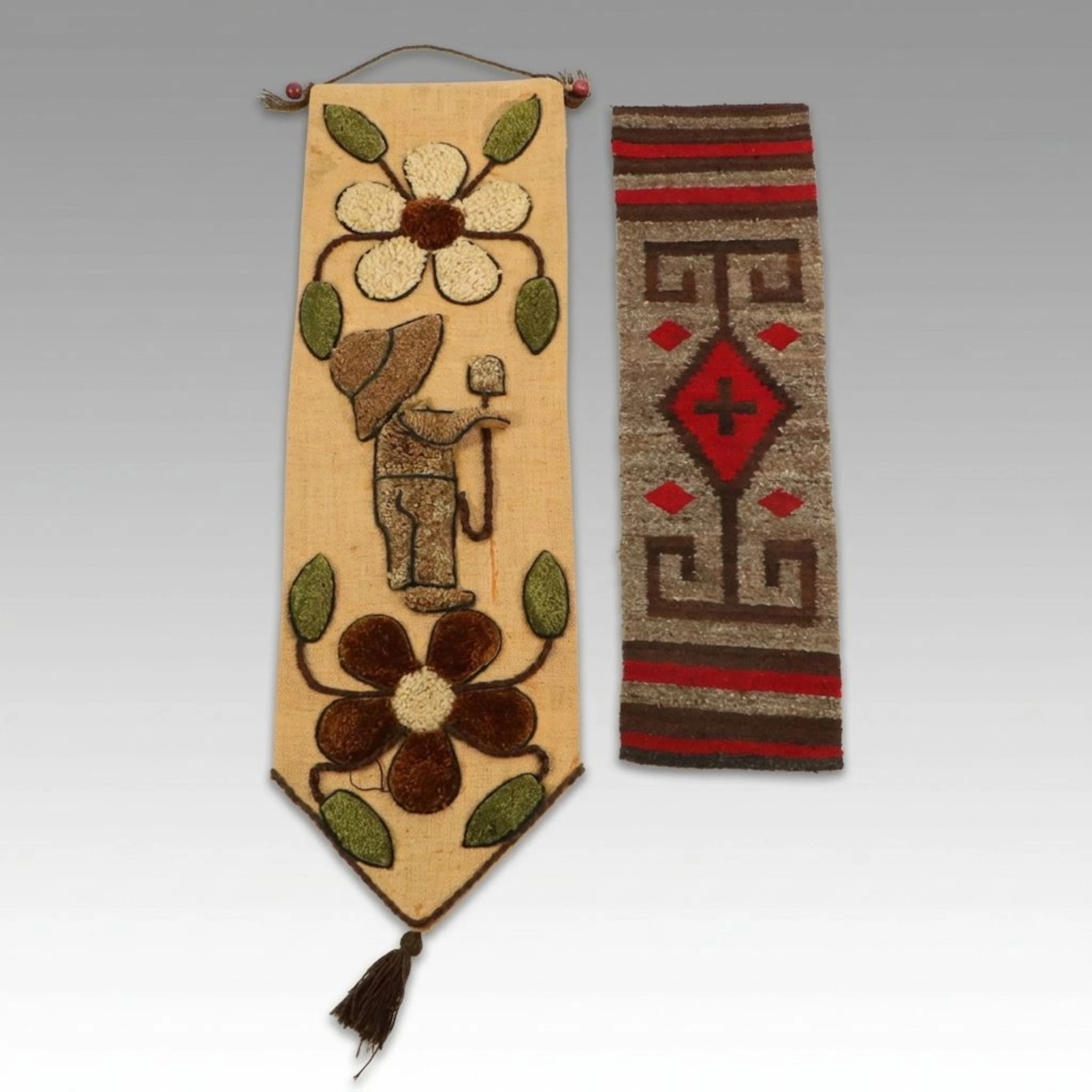 Navajo Handwoven Wool Mat with Tufted Wall Banner