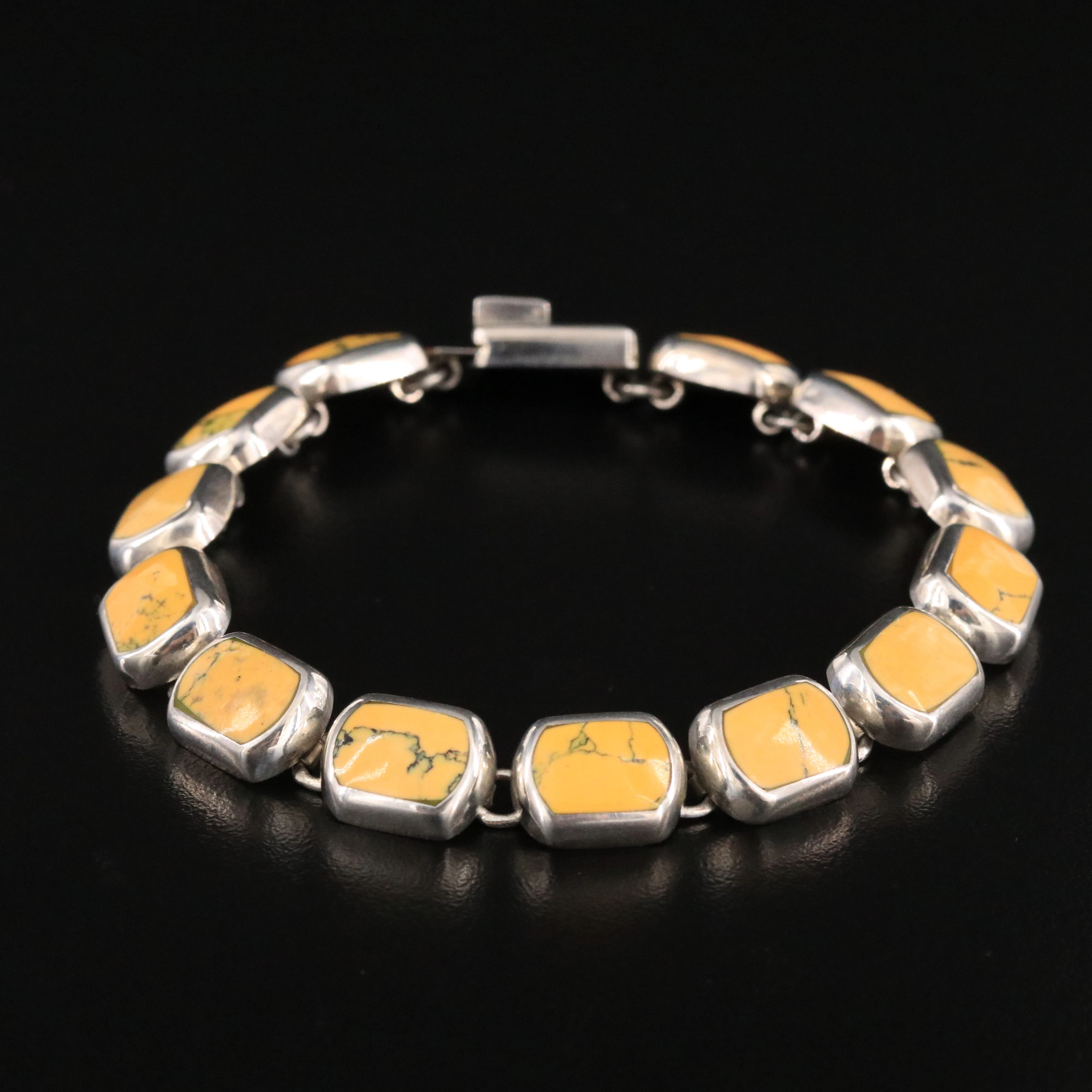 Mexican Sterling Yellow Howlite Bracelet