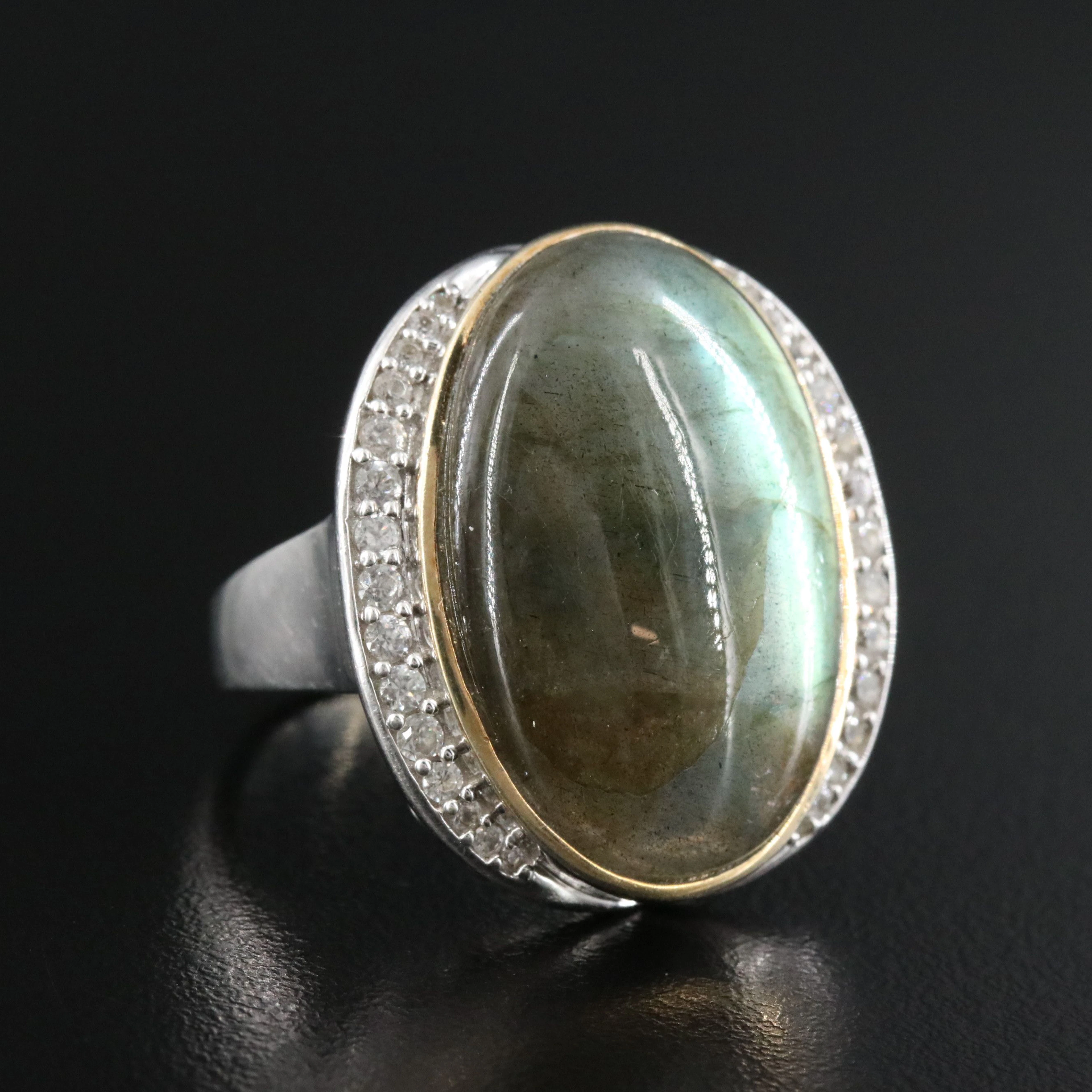 Sterling Labradorite and White Zircon Ring