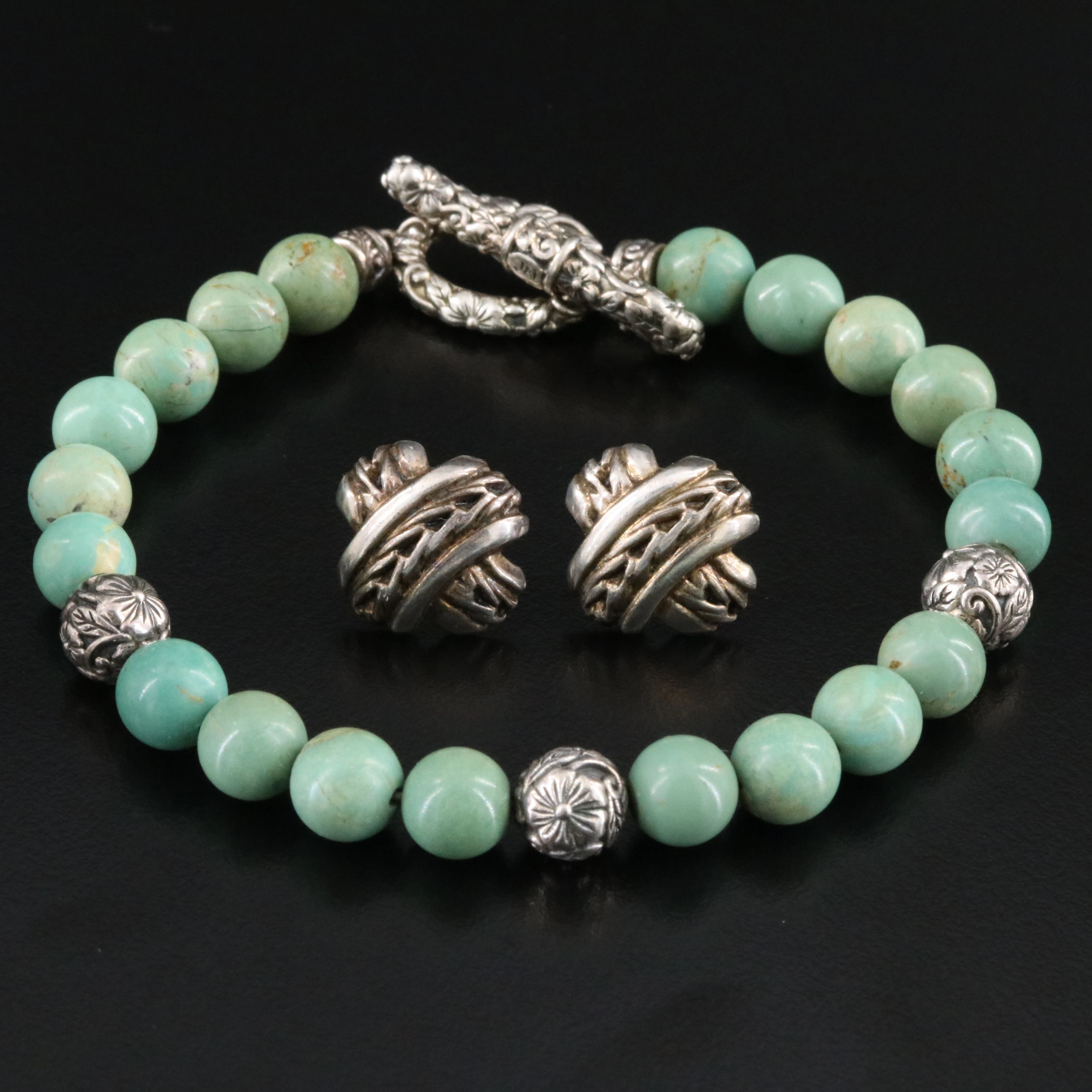 JAI by John Hardy Sterling Turquoise Bracelet with Oscar de la Renta Earrings