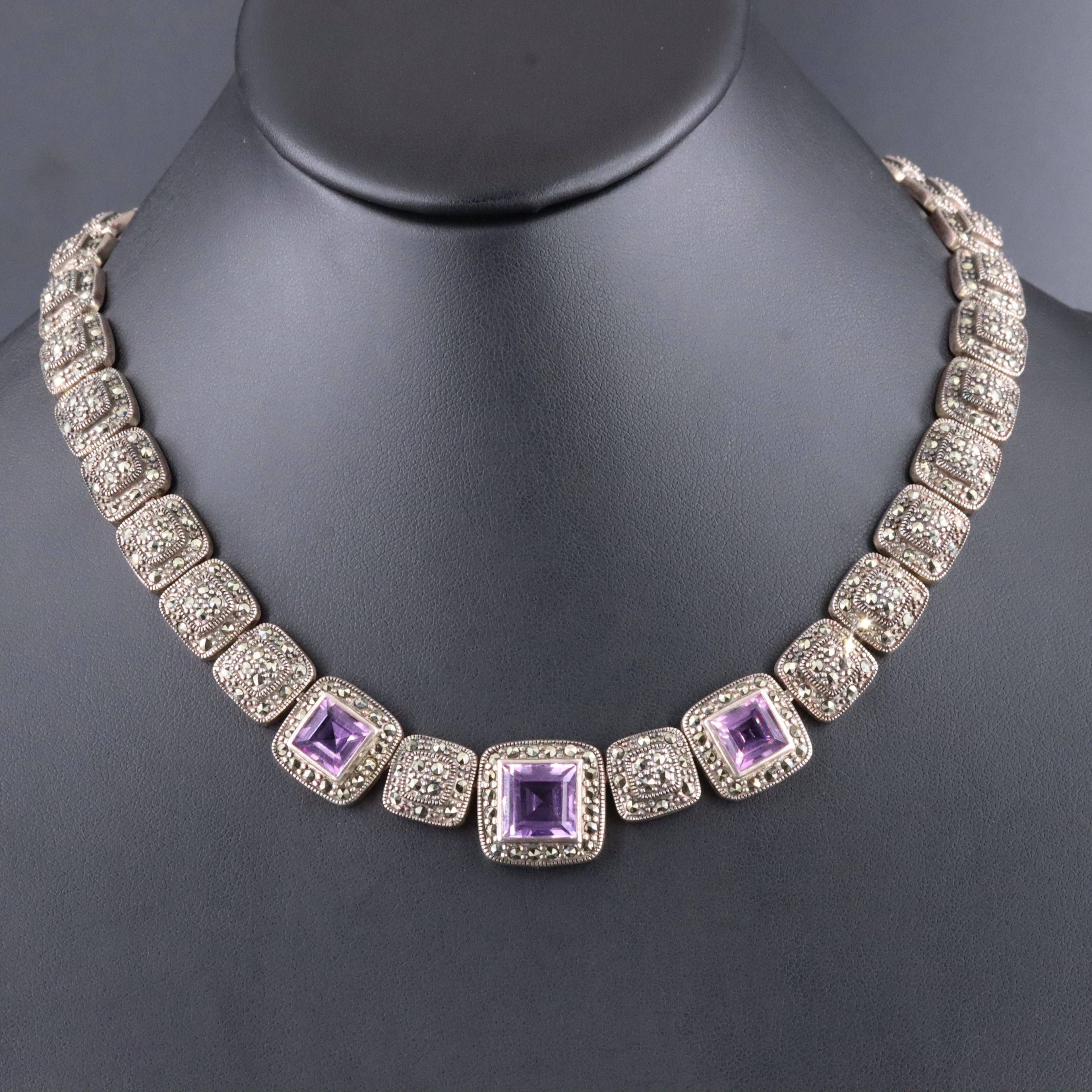 Sterling Amethyst and Marcasite Necklace