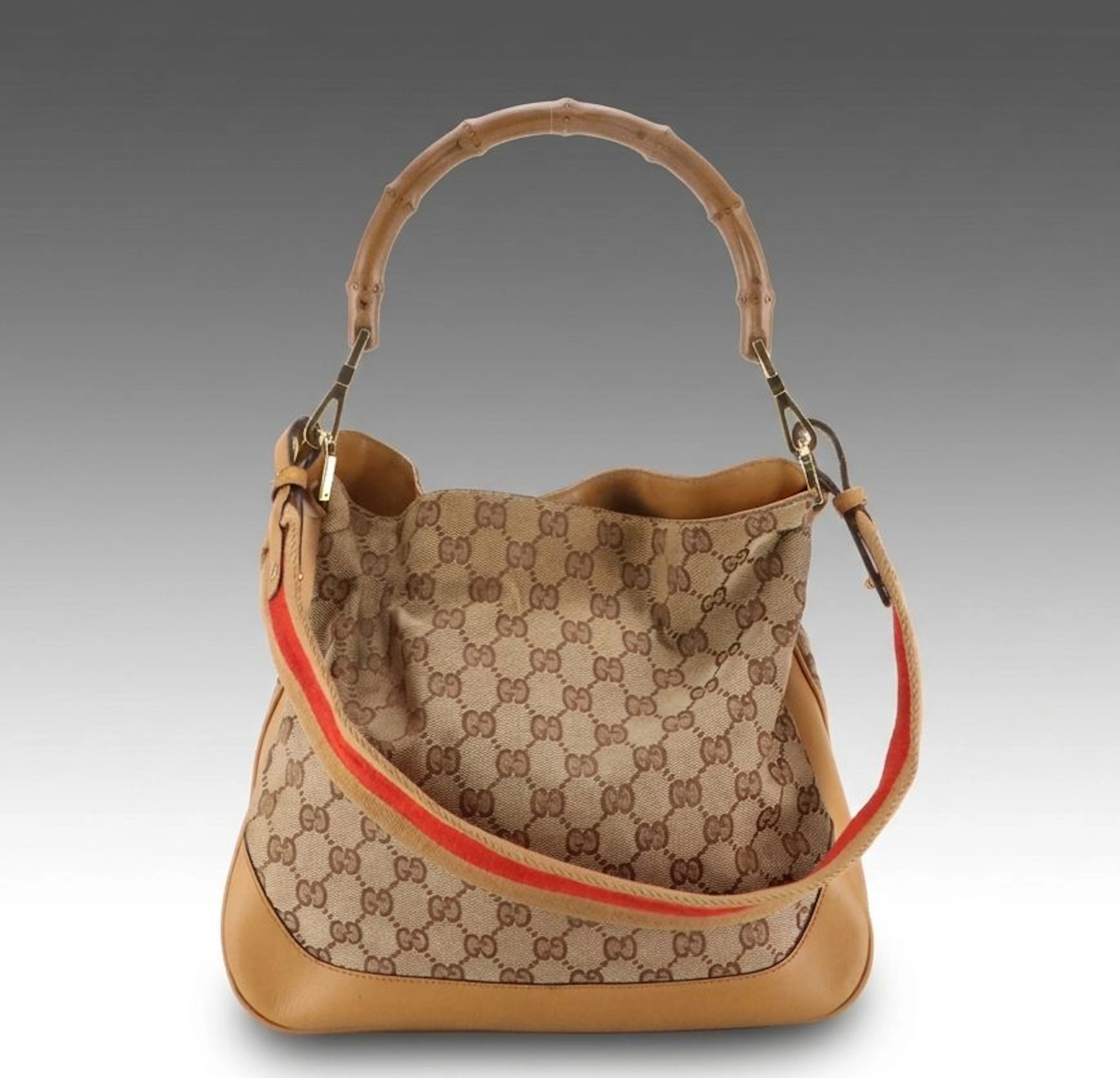 Gucci Bamboo Top Handle Hobo Bag in GG Canvas, Vintage