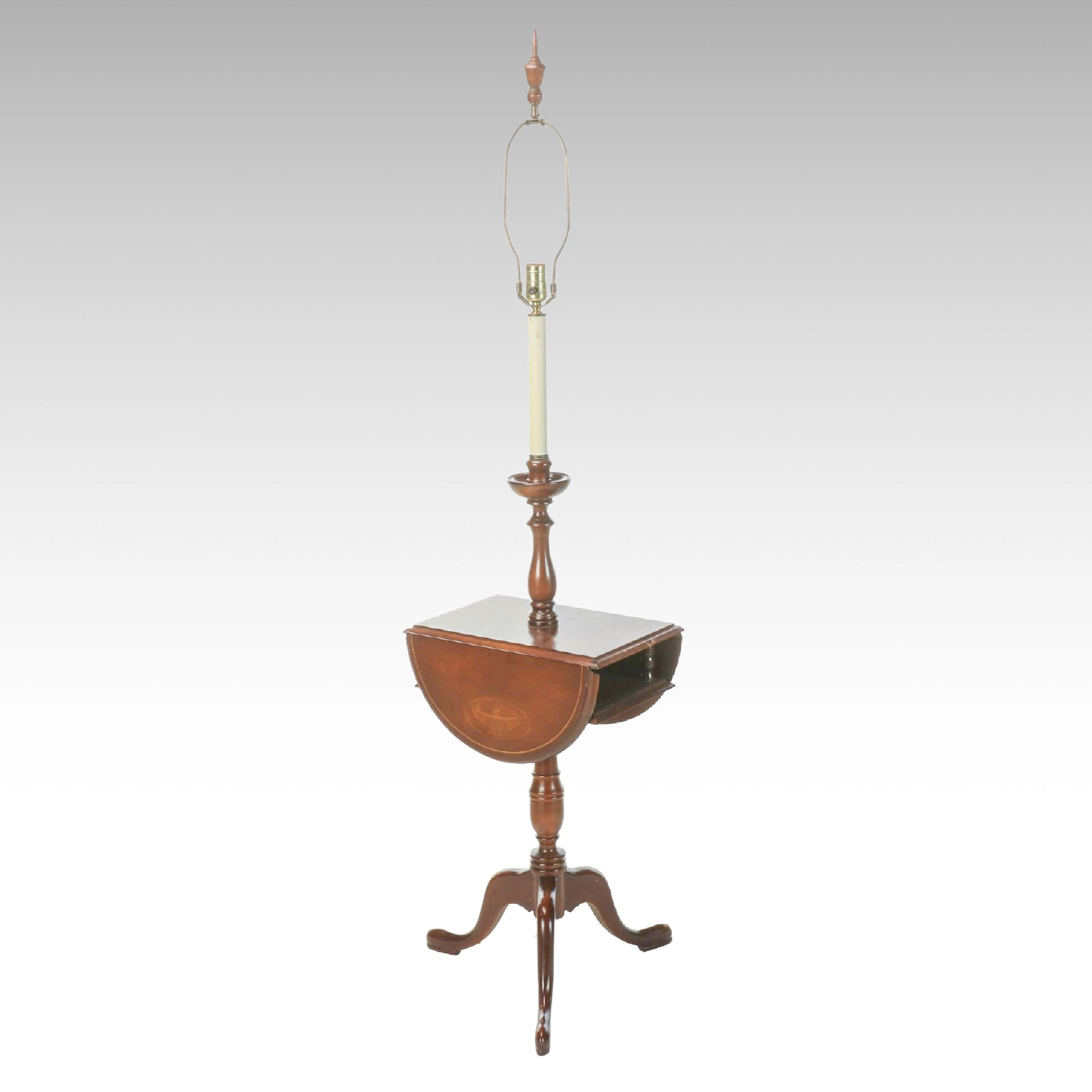 Colonial Style Fold-Down Side Table Floor Lamp, Vintage