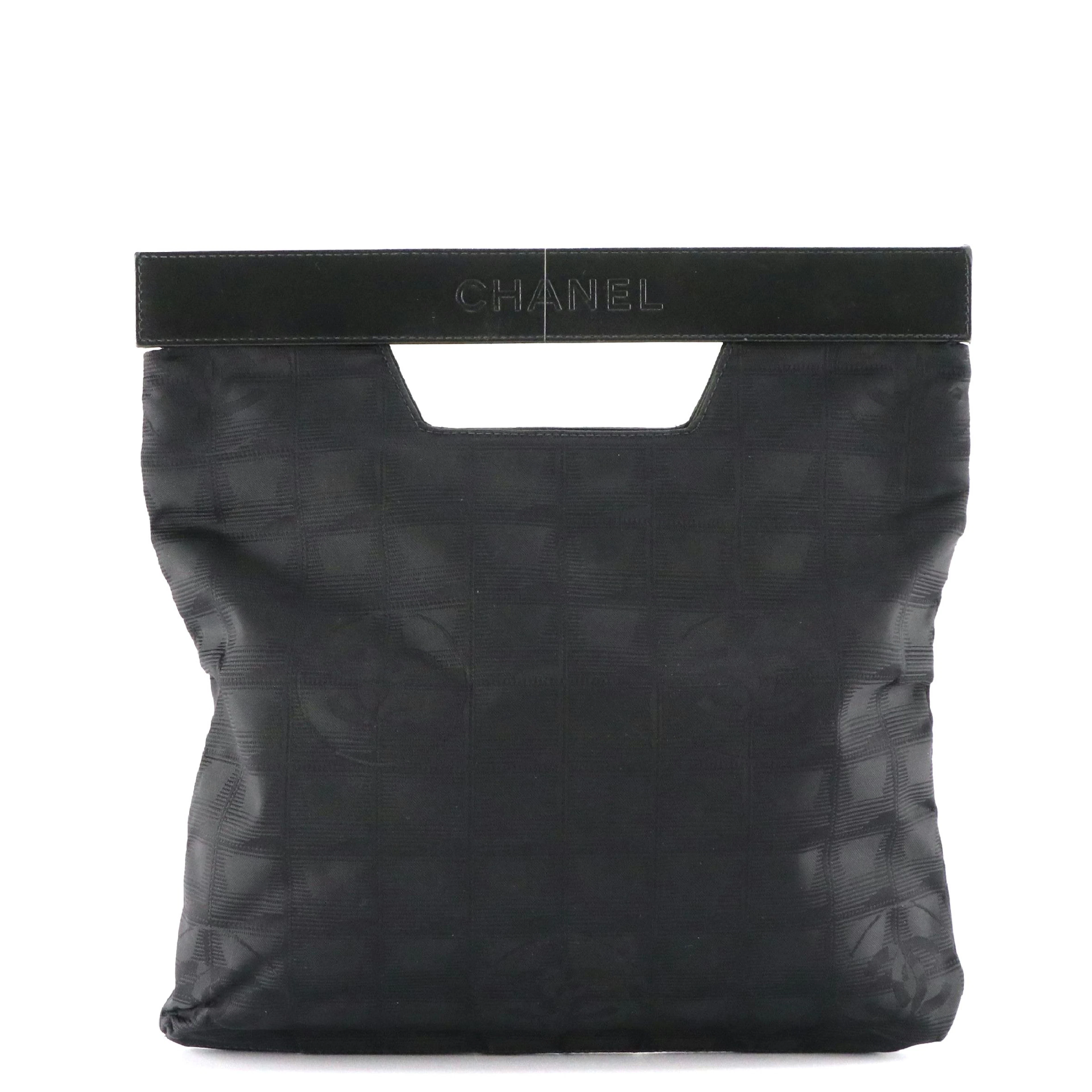 Chanel Travel Ligne Flat Handbag in Black CC Nylon Jacquard and Leather Trim