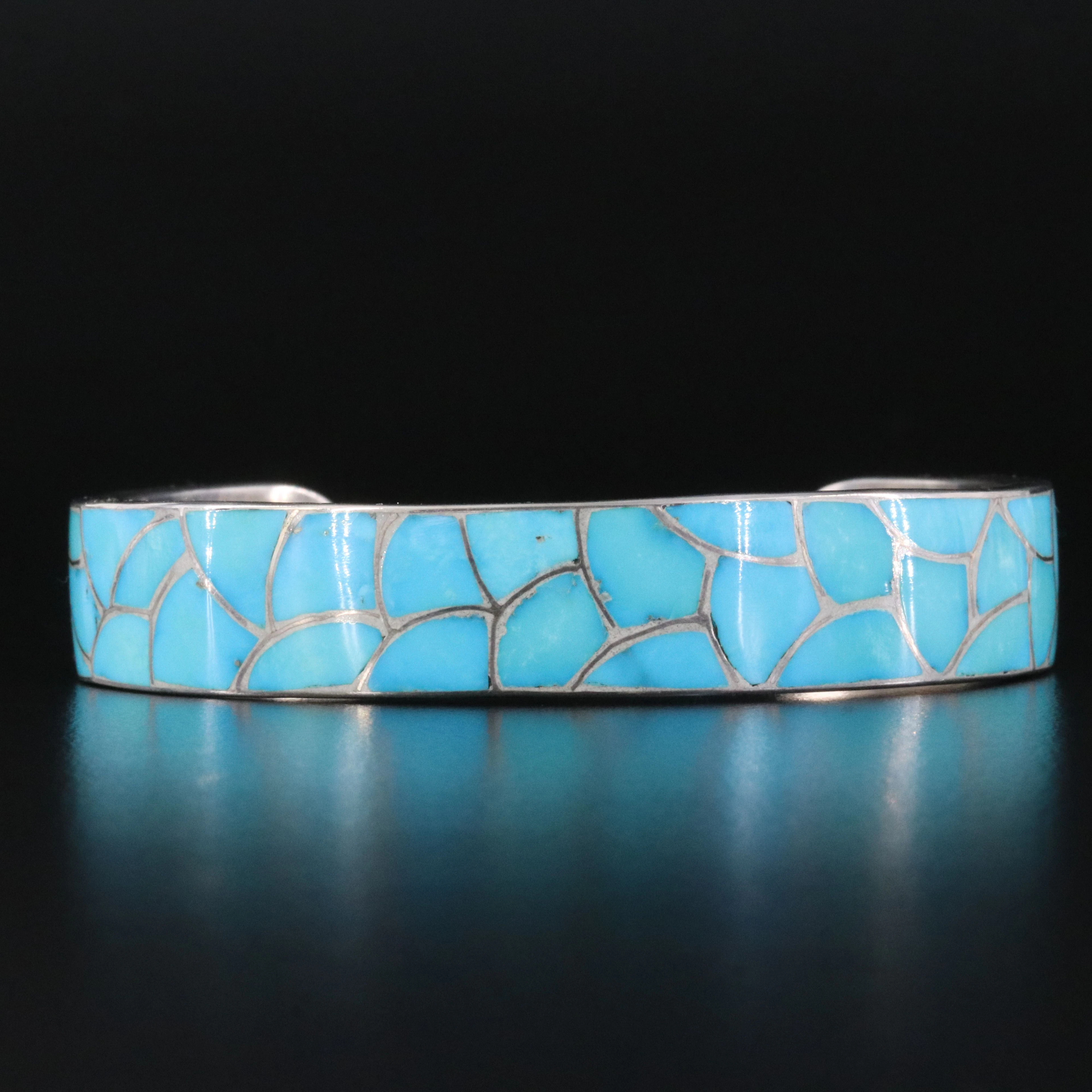 Carmichael Haloo Zuni Sterling Turquoise Cobblestone Inlay Bracelet
