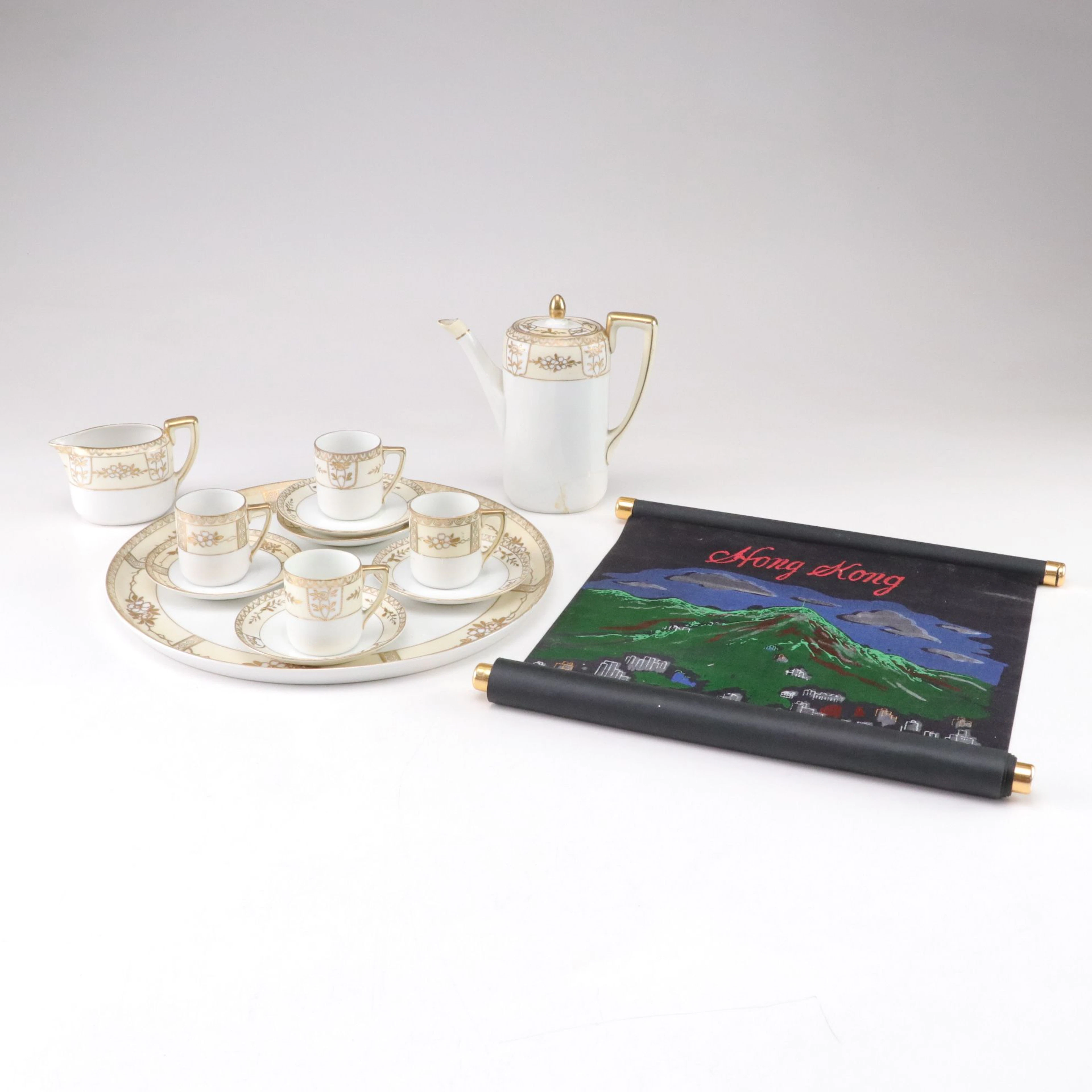 Noritake Porcelain Coffee Service with Hong Kong Banner
