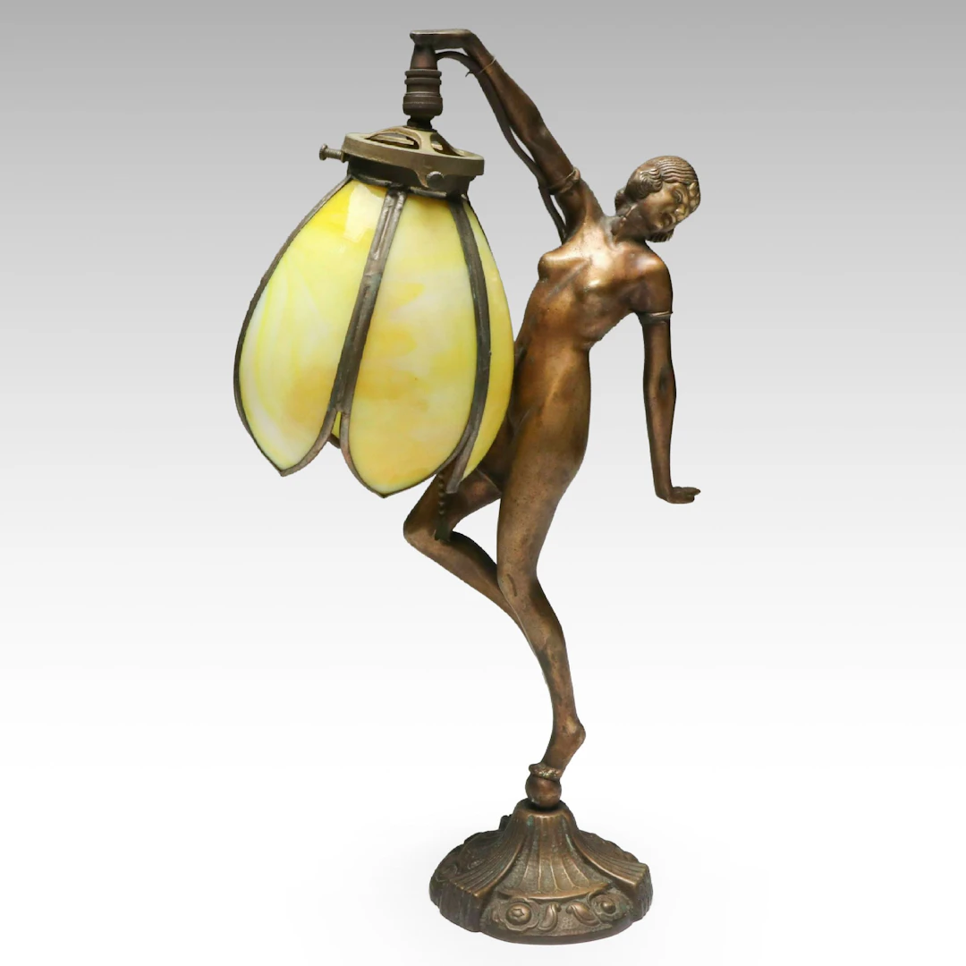 Transitional Art Deco Desk Lamp with Slag Glass Tulip Shade