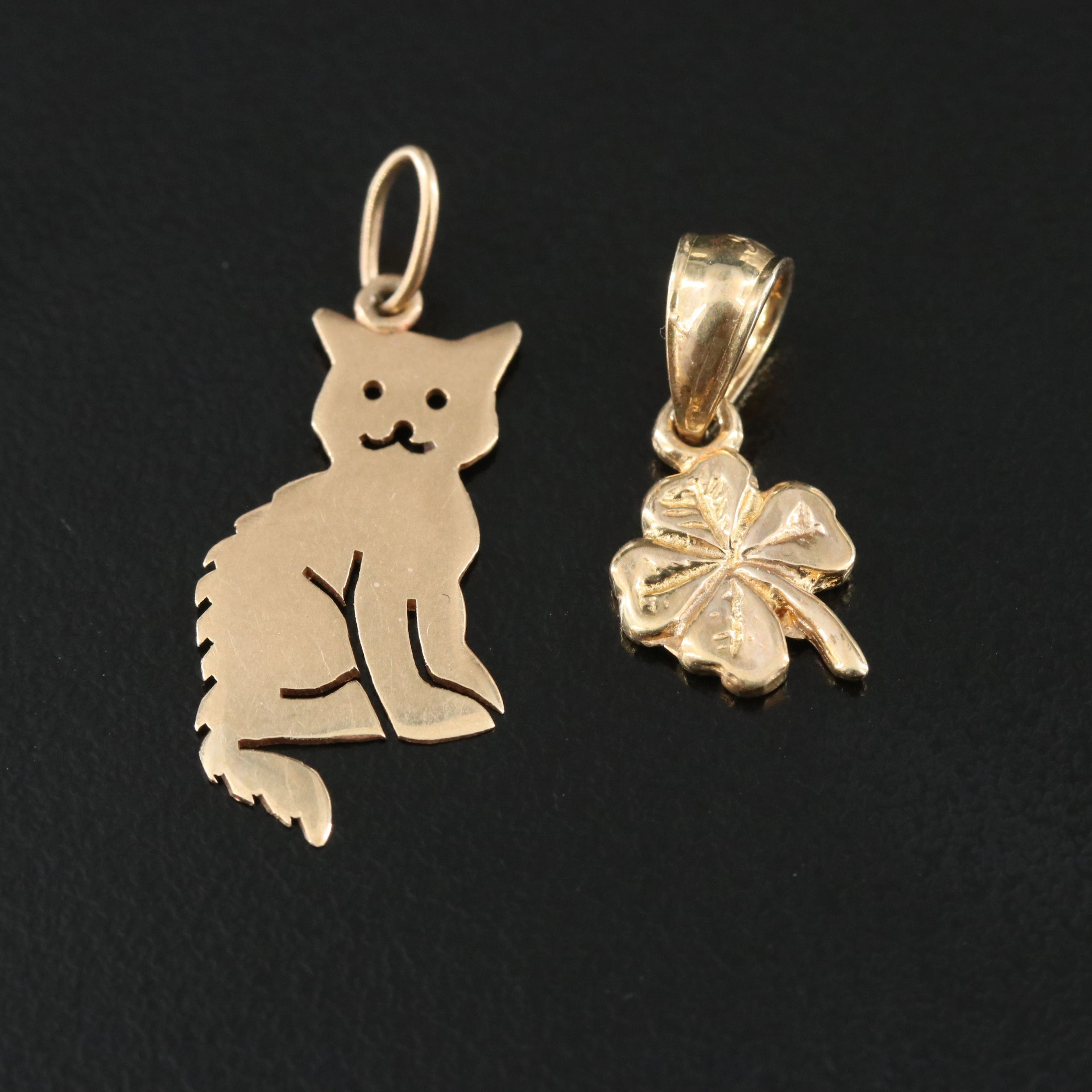 14K Clover and Cat Charms