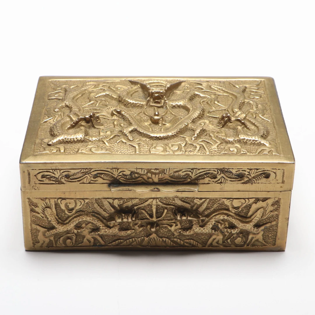 Chinese Brass Wrapped Repoussé Dragon Box