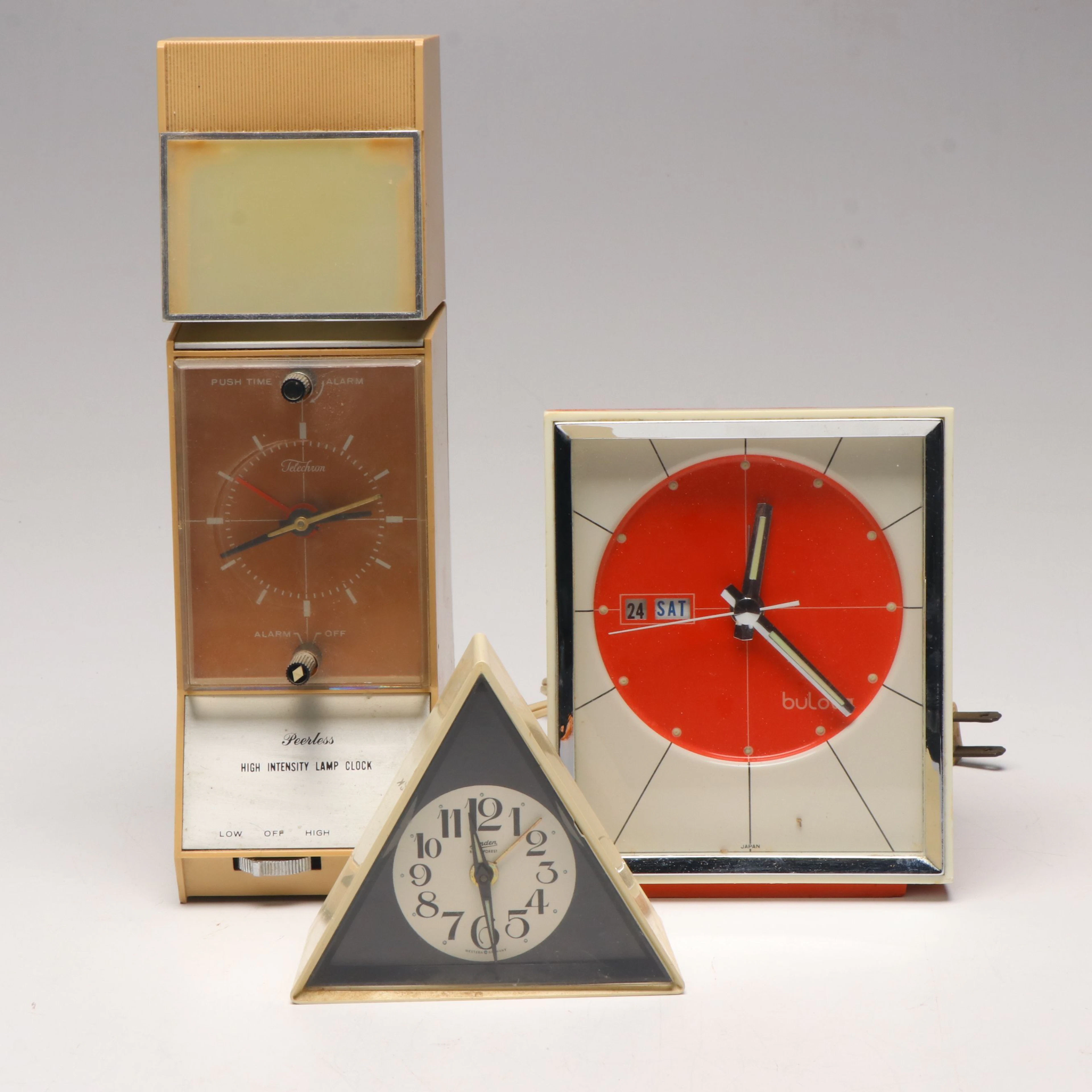 Vintage Telechron "Peerless" Lamp Clock, Bulova Alarm Clock and Other