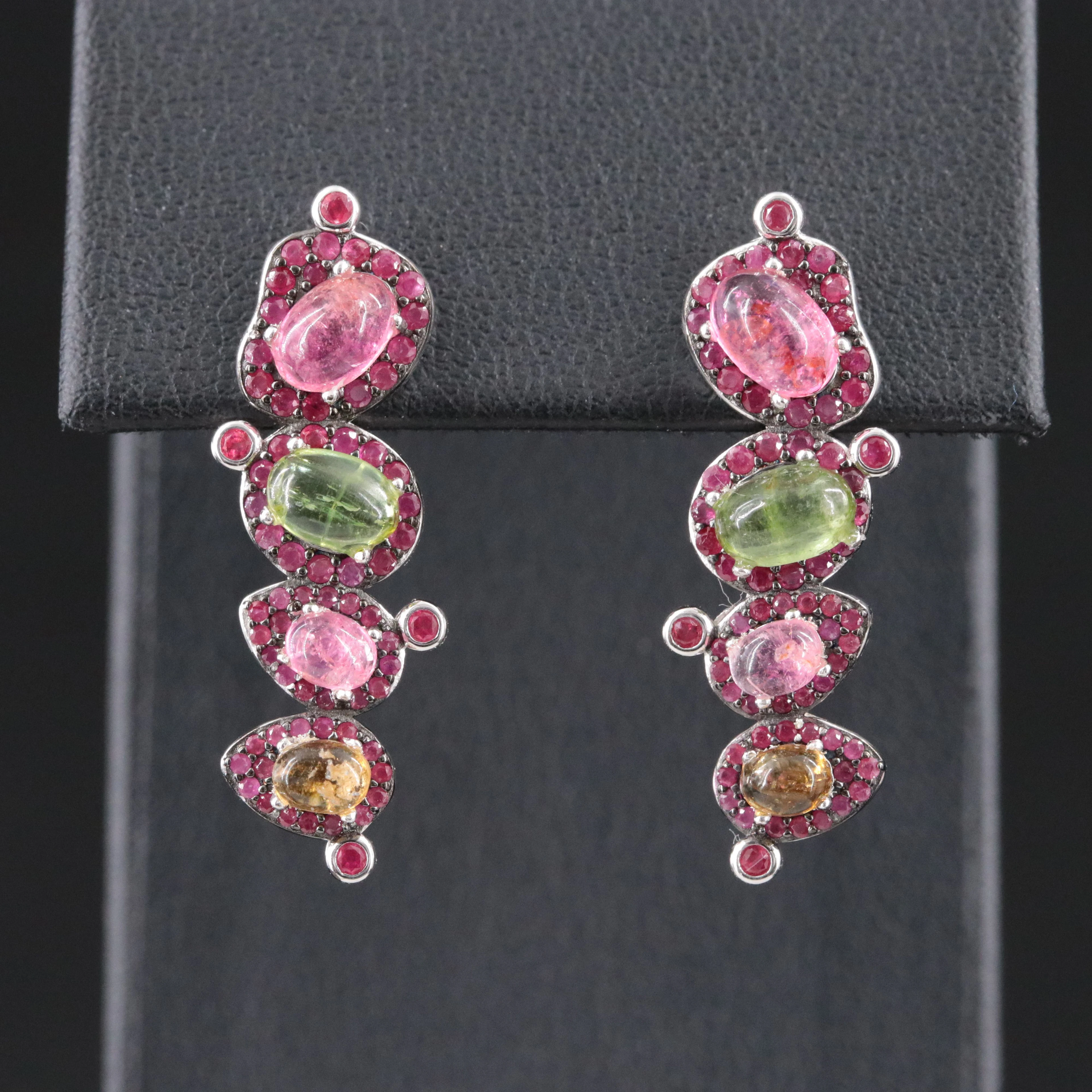 Sterling Tourmaline and Ruby Earrings