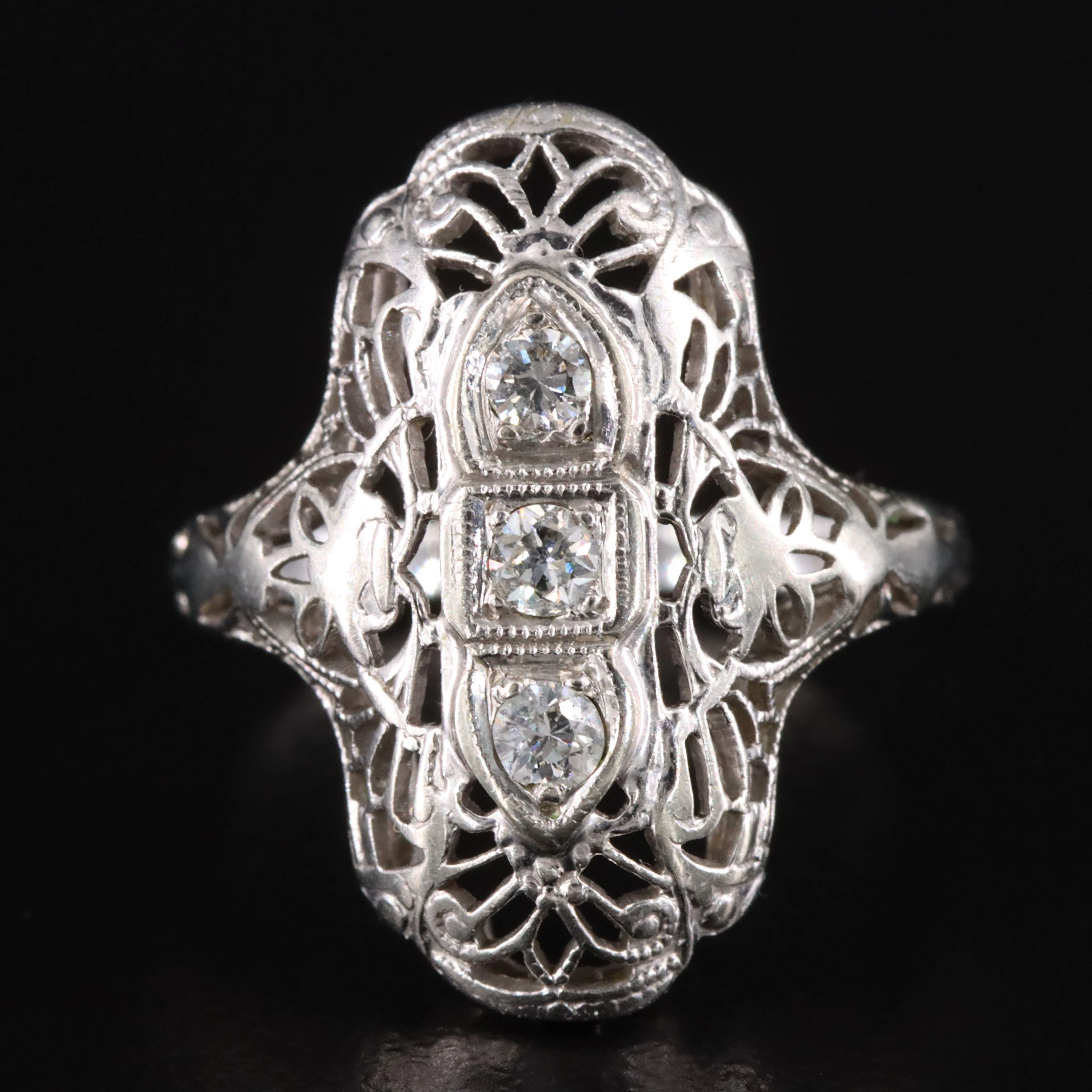 Edwardian 18K Diamond Latticework Ring