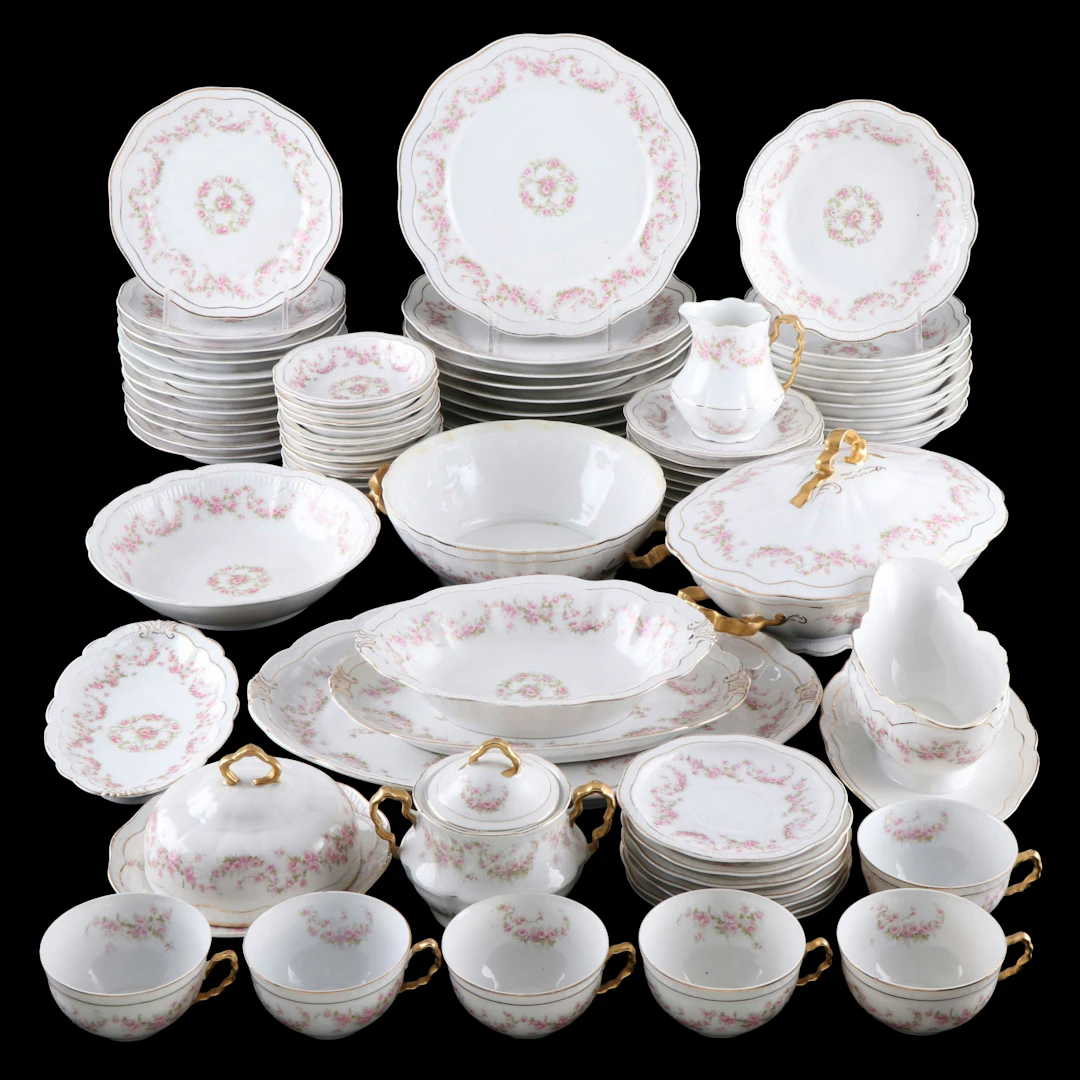 Zeh, Scherzer & Co. Floral Porcelain Tableware, Late 19th/Early 20th C.