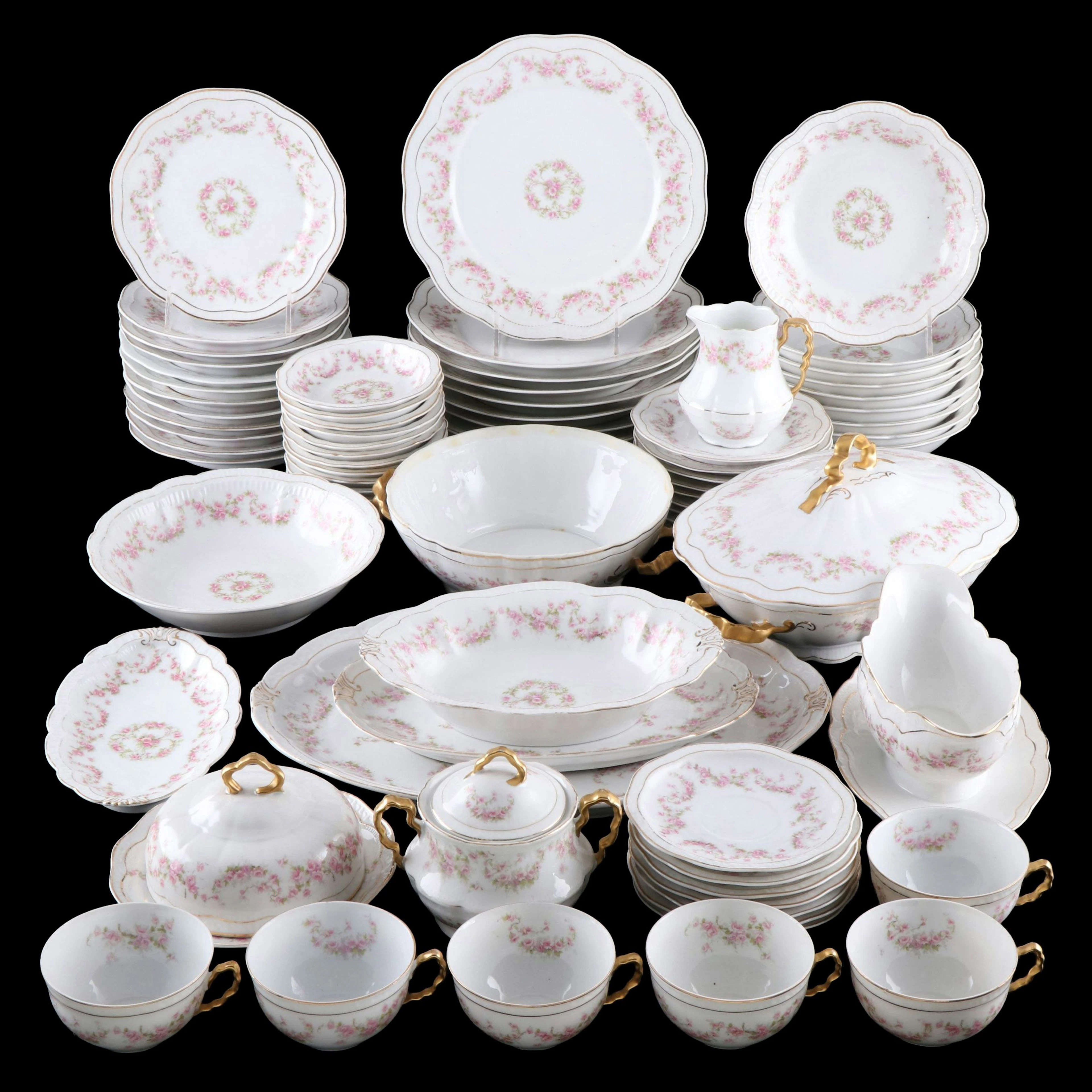 Zeh, Scherzer & Co. Floral Porcelain Tableware, Late 19th/Early 20th C.