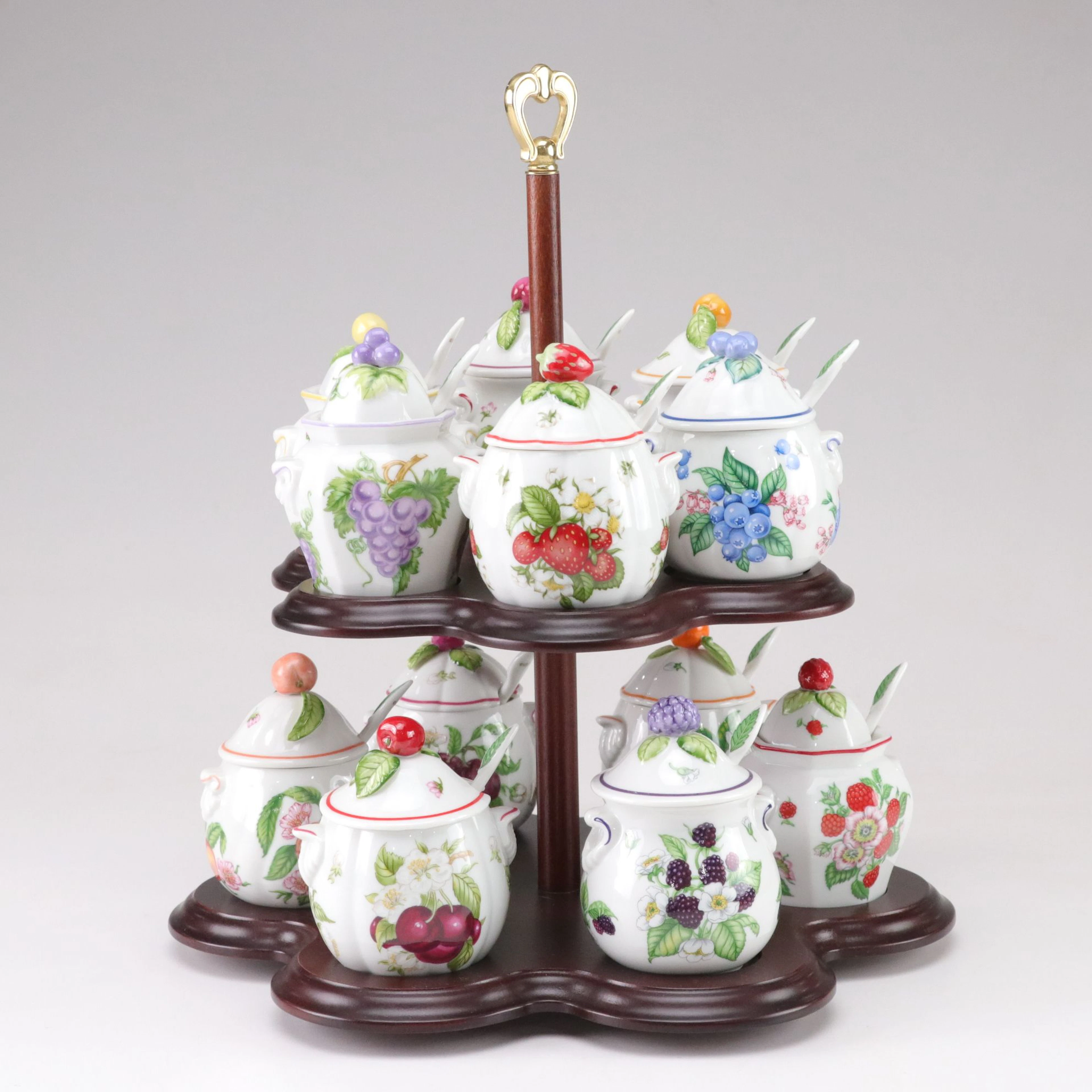 Lenox "Lenox Orchard" Jam & Jelly Set with Wood Display, Circa 1991-1996