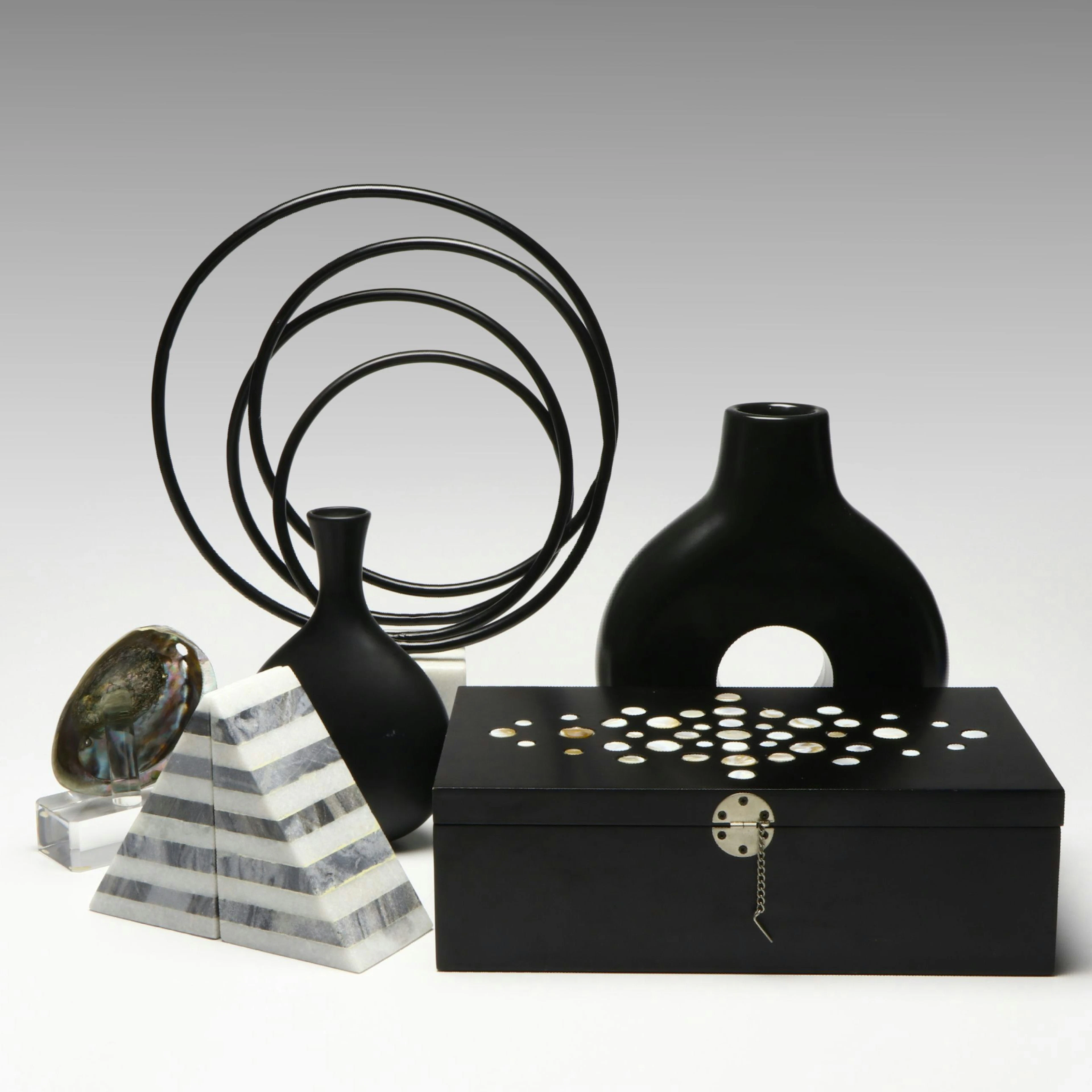 Contemporary Black Ceramic Vases with Abstract Sculpture and Other Décor