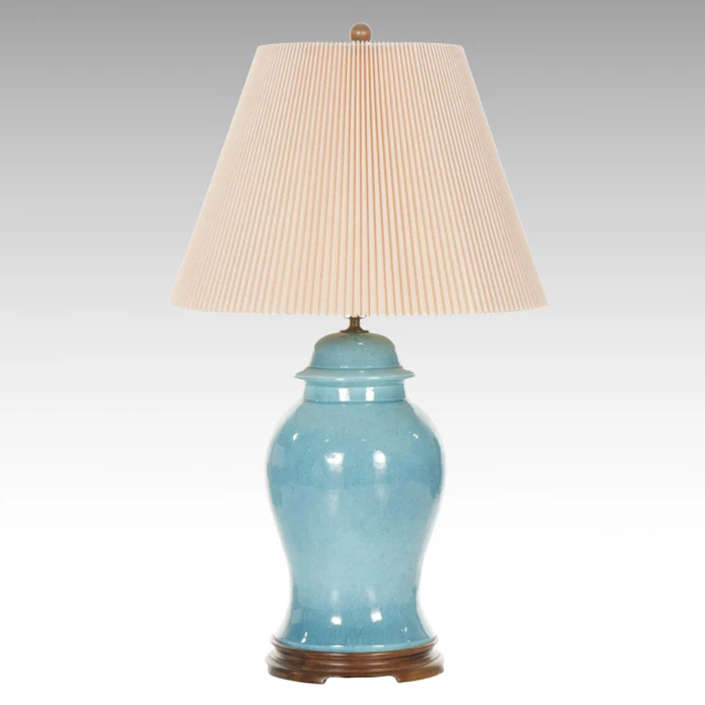 Turquoise Ginger Jar Table Lamp with Accordion Shade