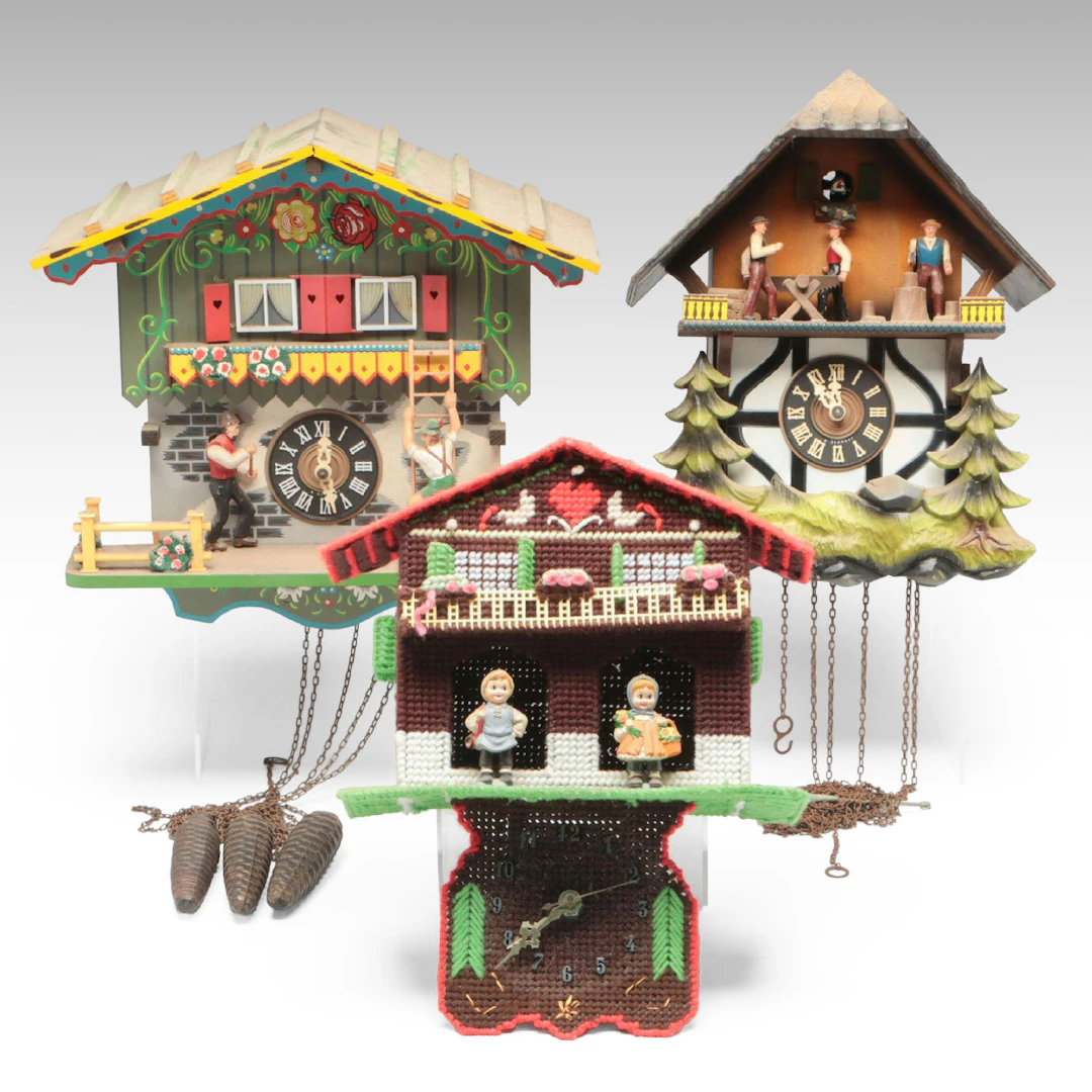 E. Schmeckenbecher with Other German Cuckoo Clocks, Mid to Late 20th Century