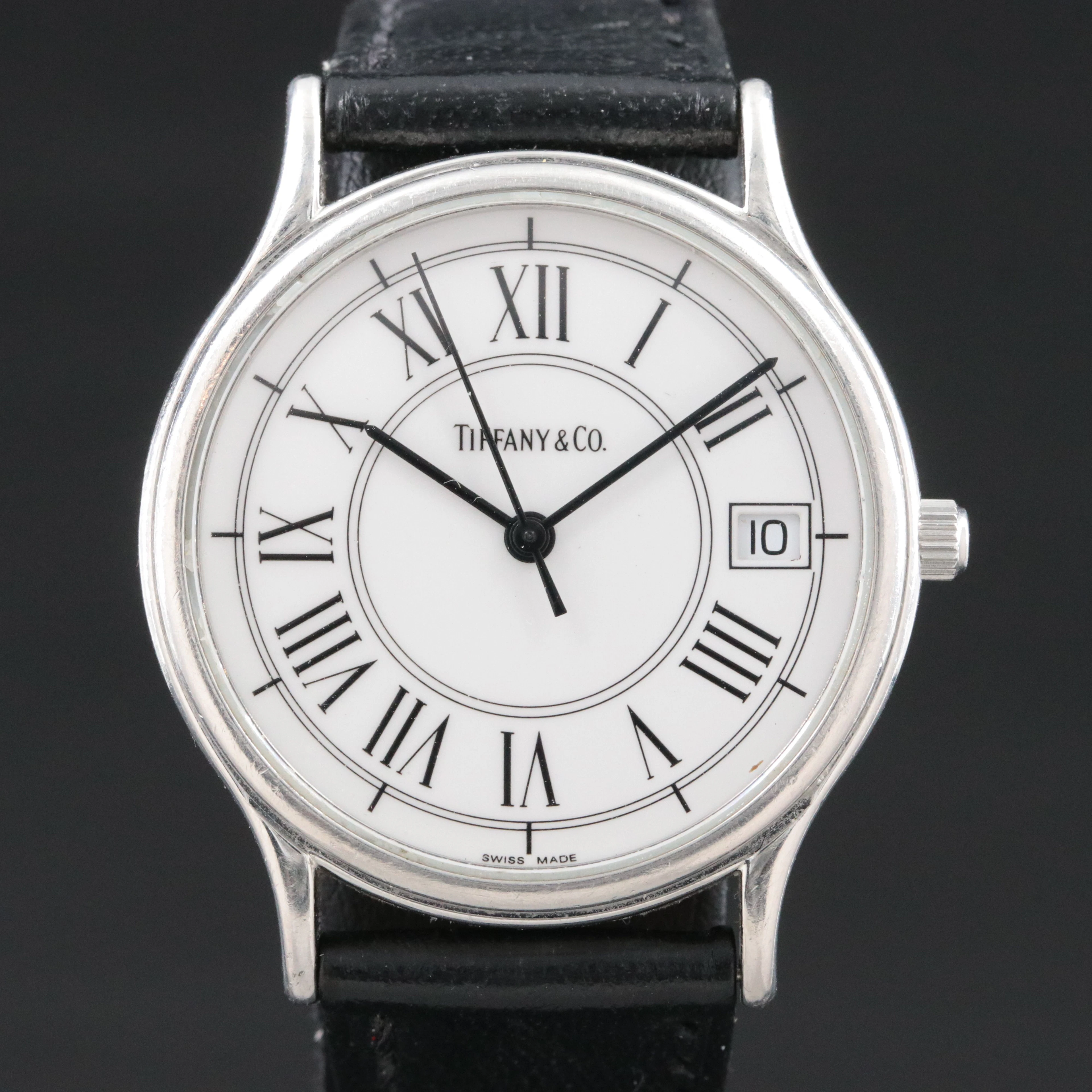 Tiffany & Co. Classic White Roman Dial Date Steel Quartz Dress Watch