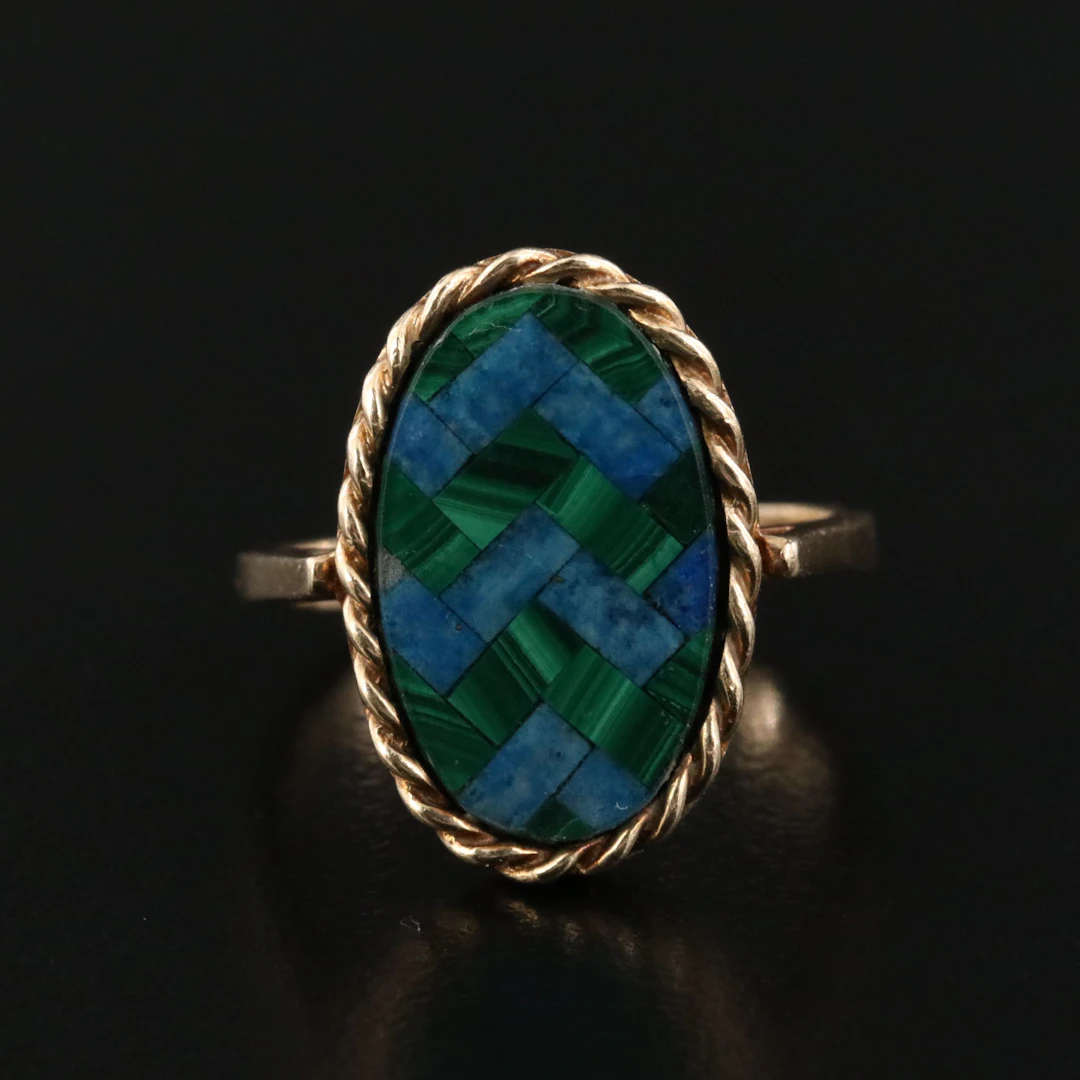 10K Malachite and Lapis Lazuli Mosaic Triplet Ring
