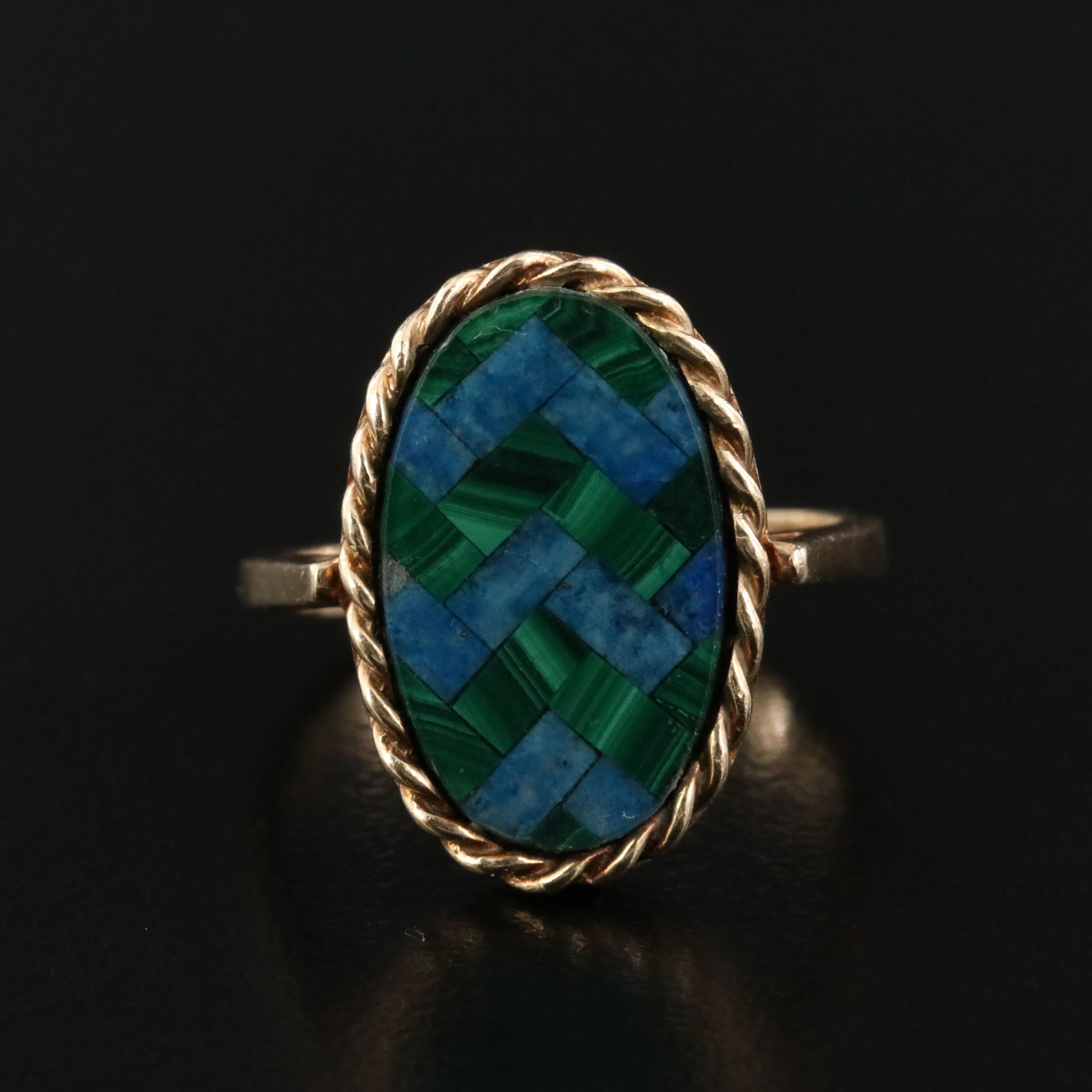 10K Malachite and Lapis Lazuli Mosaic Triplet Ring