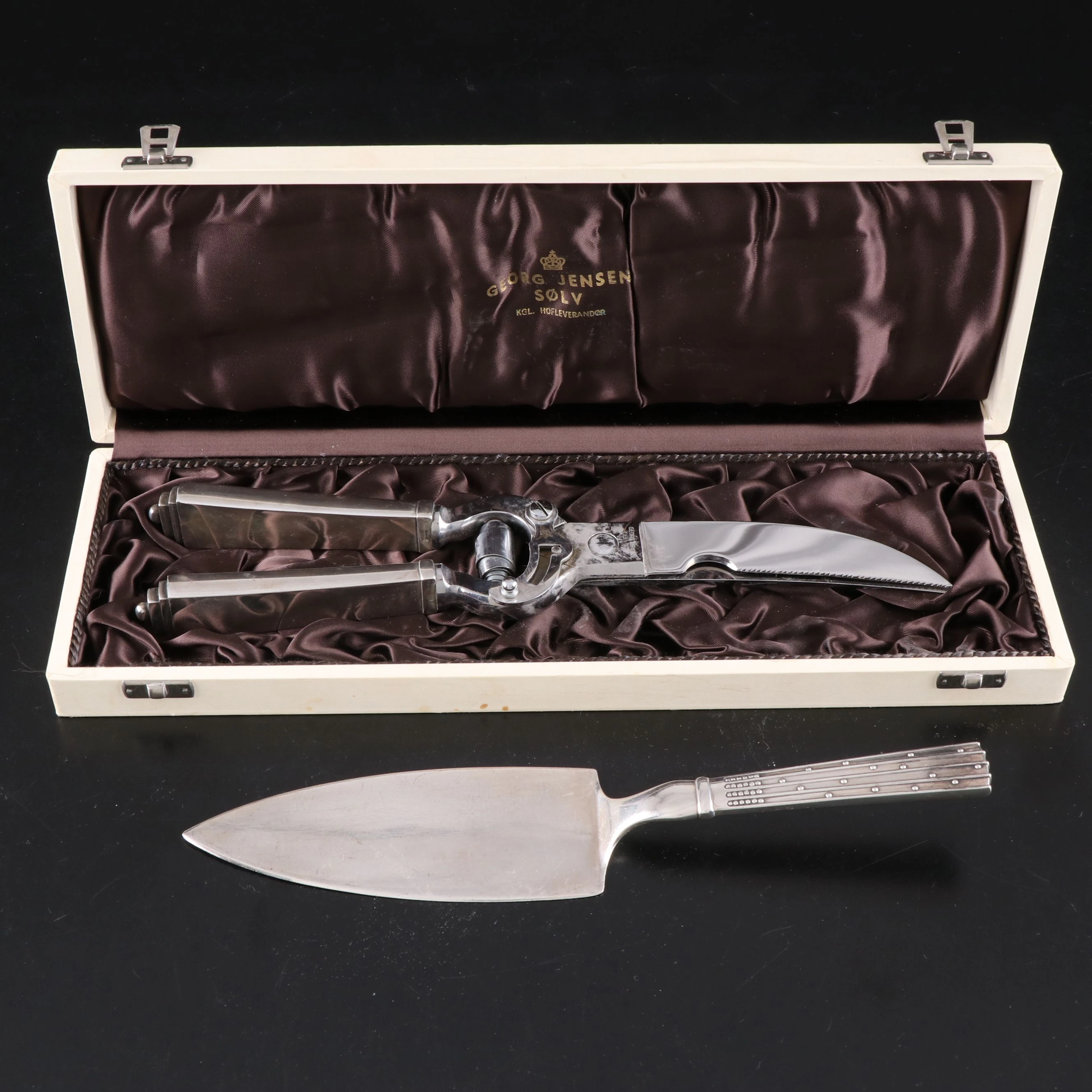 Georg Jensen "Pyramid" Sterling Silver Handle Poultry Shears with Cake Server