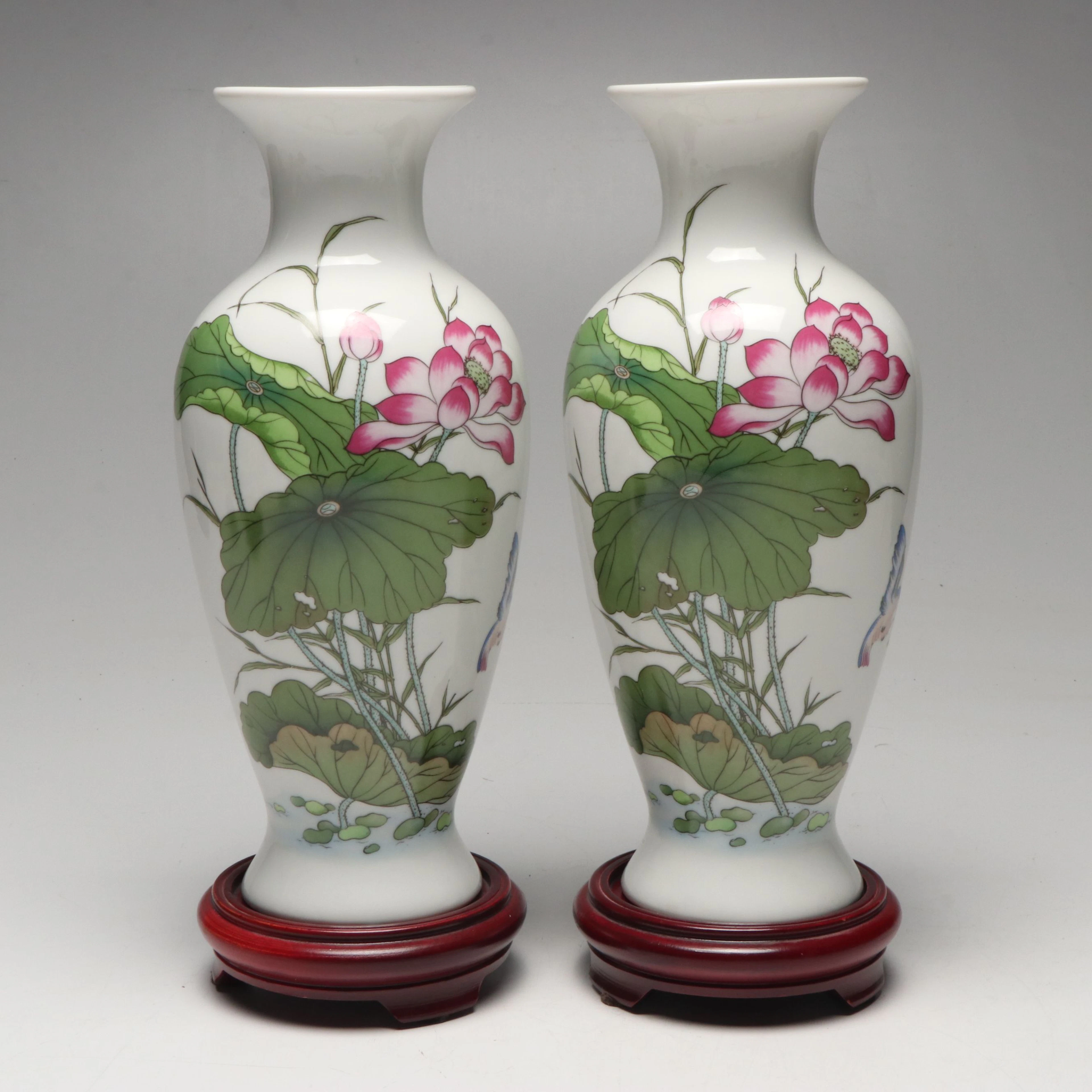 Pair of Chinese Porcelain Vases with Lotus Motif