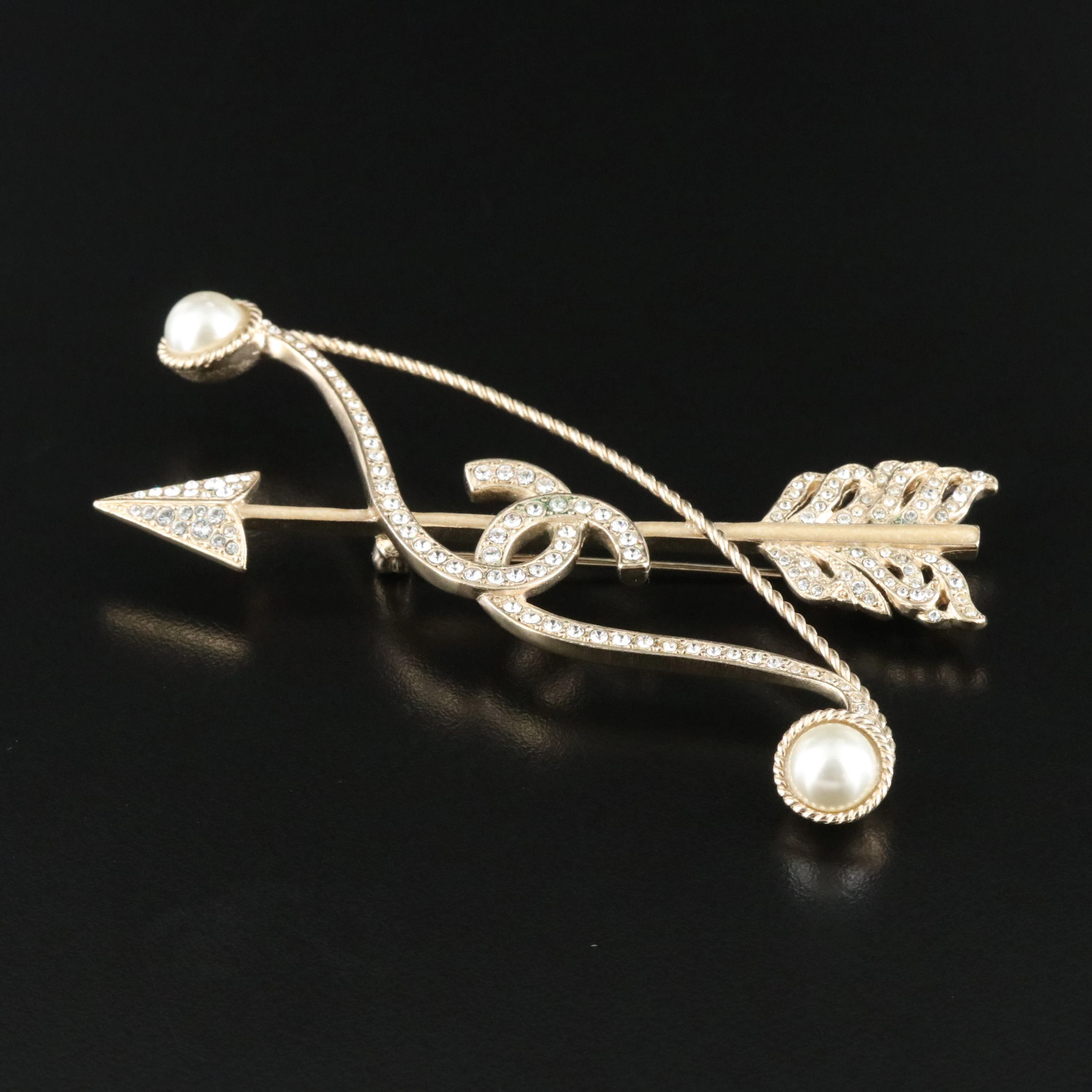 Chanel CC Crystal Bow and Arrow Brooch 2018