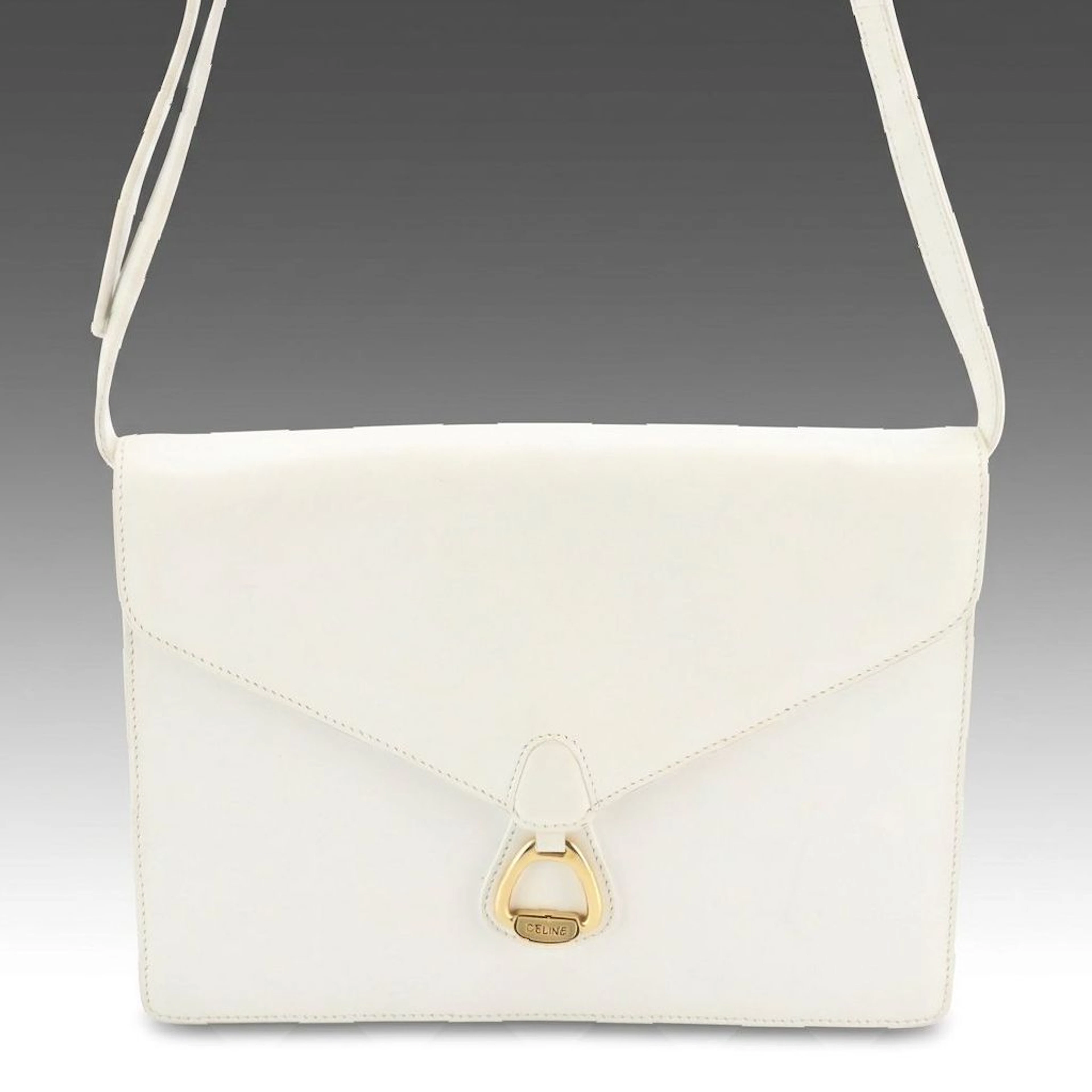 Celine Envelope Flap Shoulder Bag in White Leather