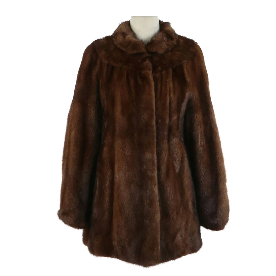 European Mink Fur Swing Jacket with Gathered Yoke from Röder, Vintage