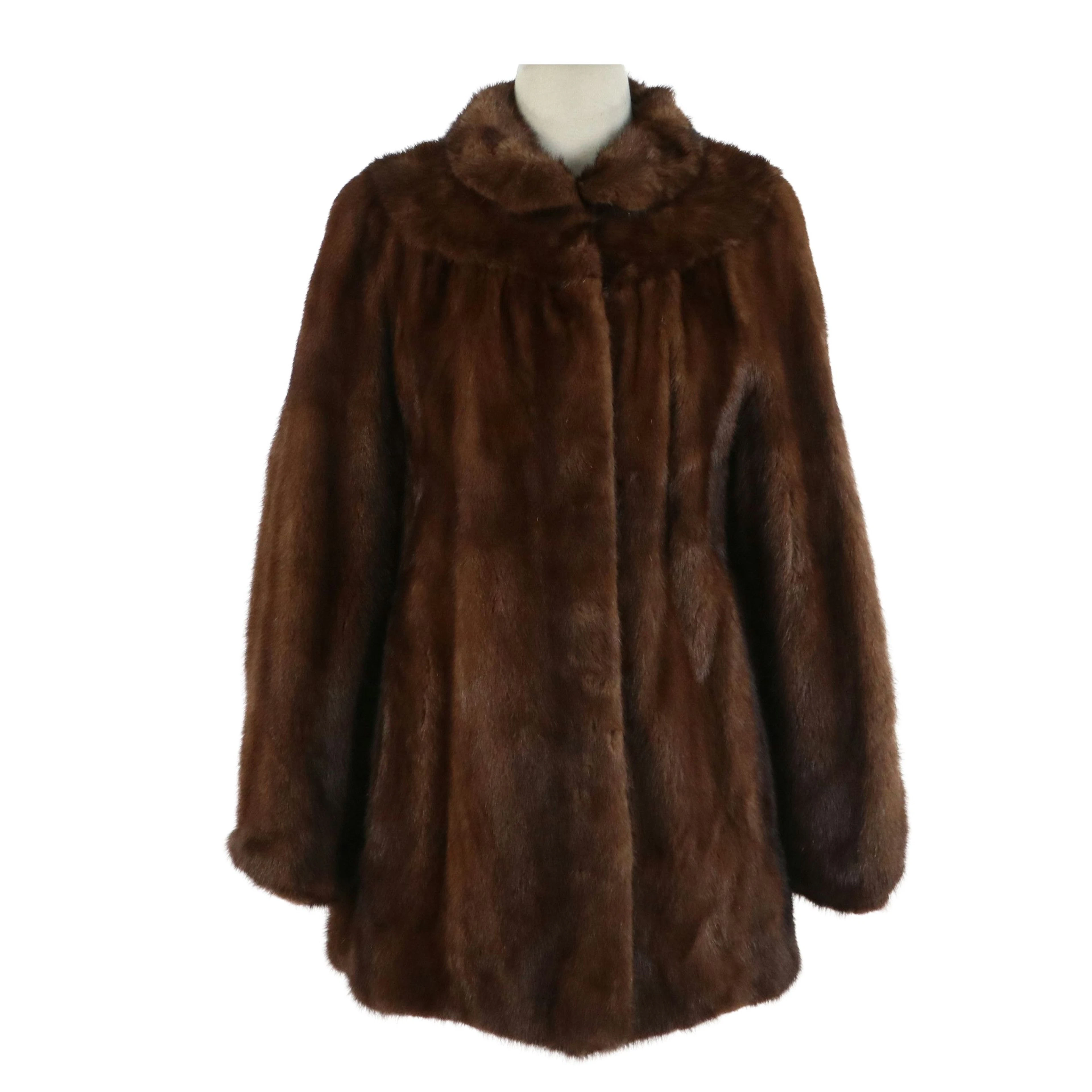European Mink Fur Swing Jacket with Gathered Yoke from Röder, Vintage