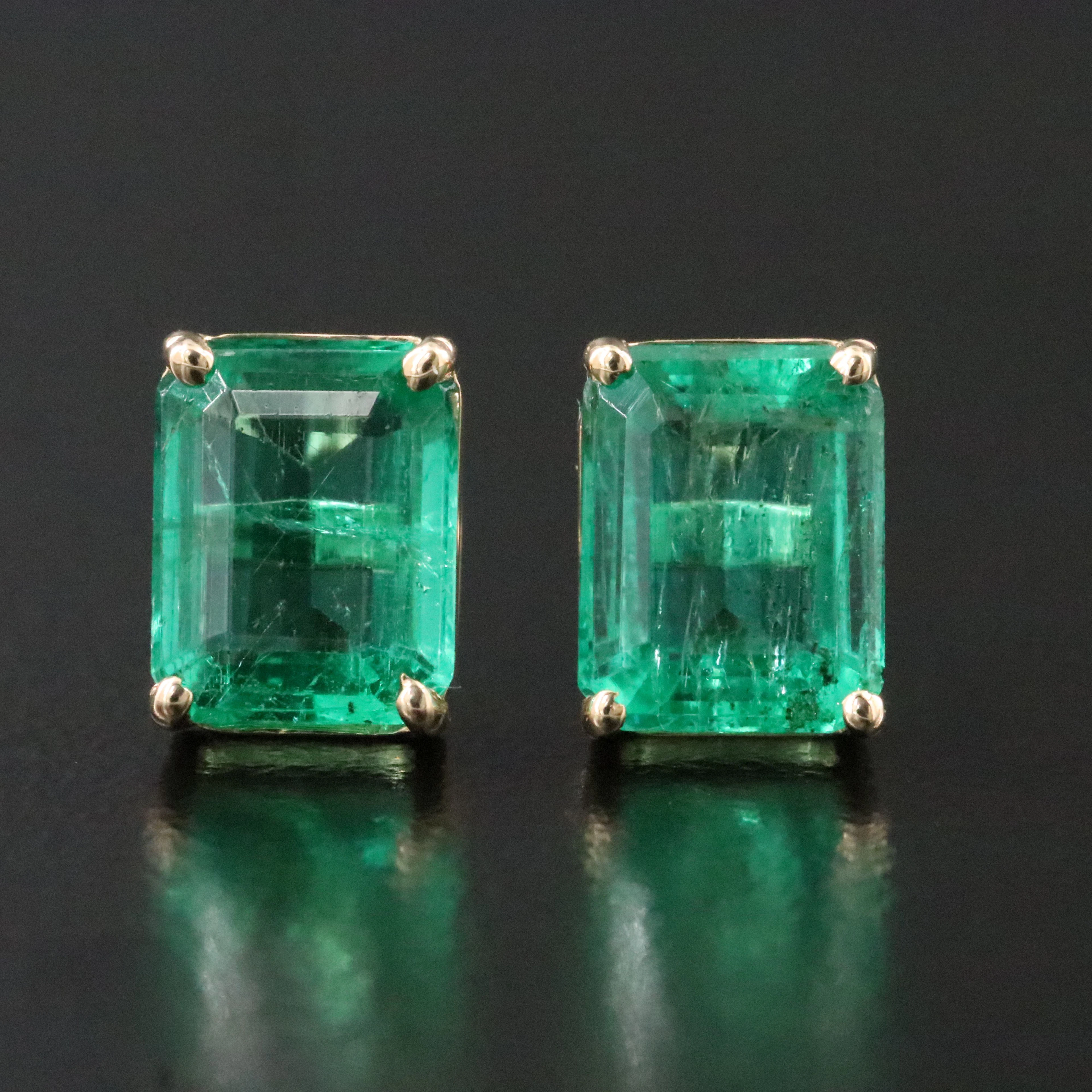14K 2.61 CTW Zambian Emerald Stud Earrings with GIA Reports
