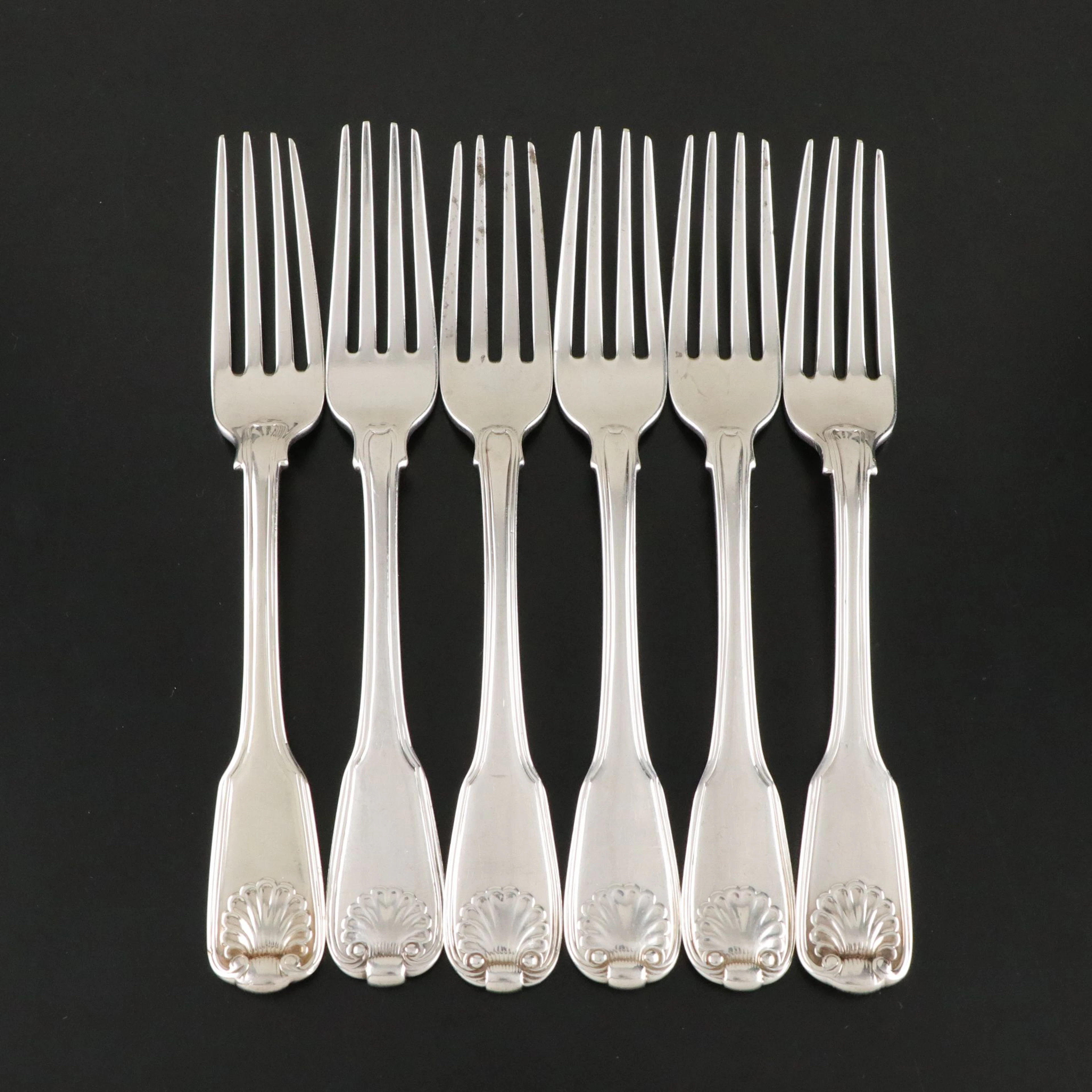 Thomas Bradbury & Sons "Fiddle & Shell" Sterling Silver Forks