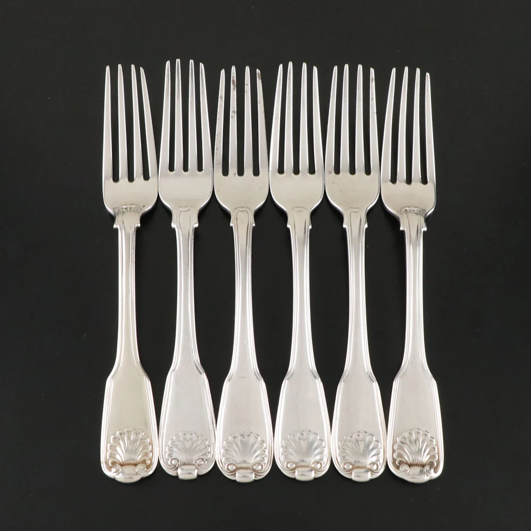 Thomas Bradbury & Sons "Fiddle & Shell" Sterling Silver Forks