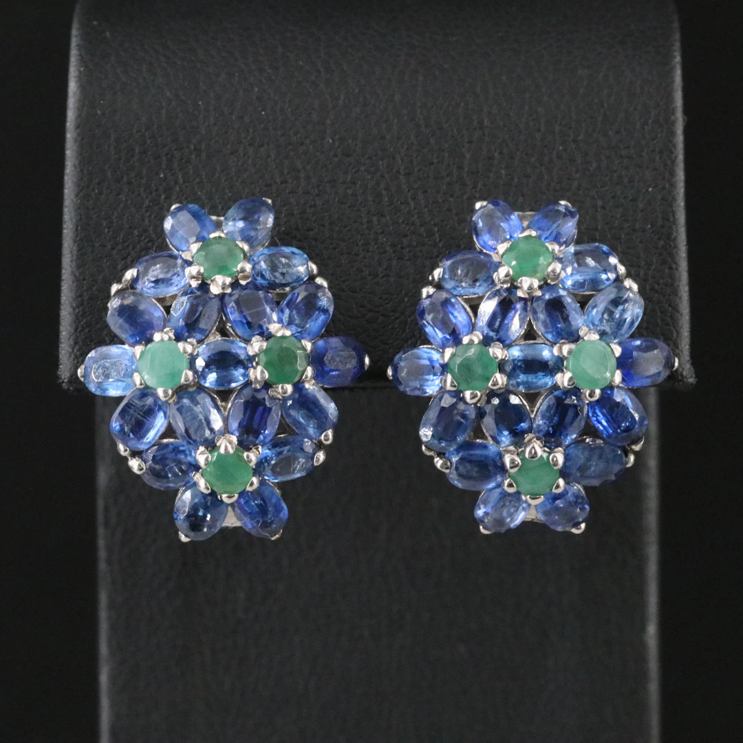 Sterling Emerald and Kyanite Earrings